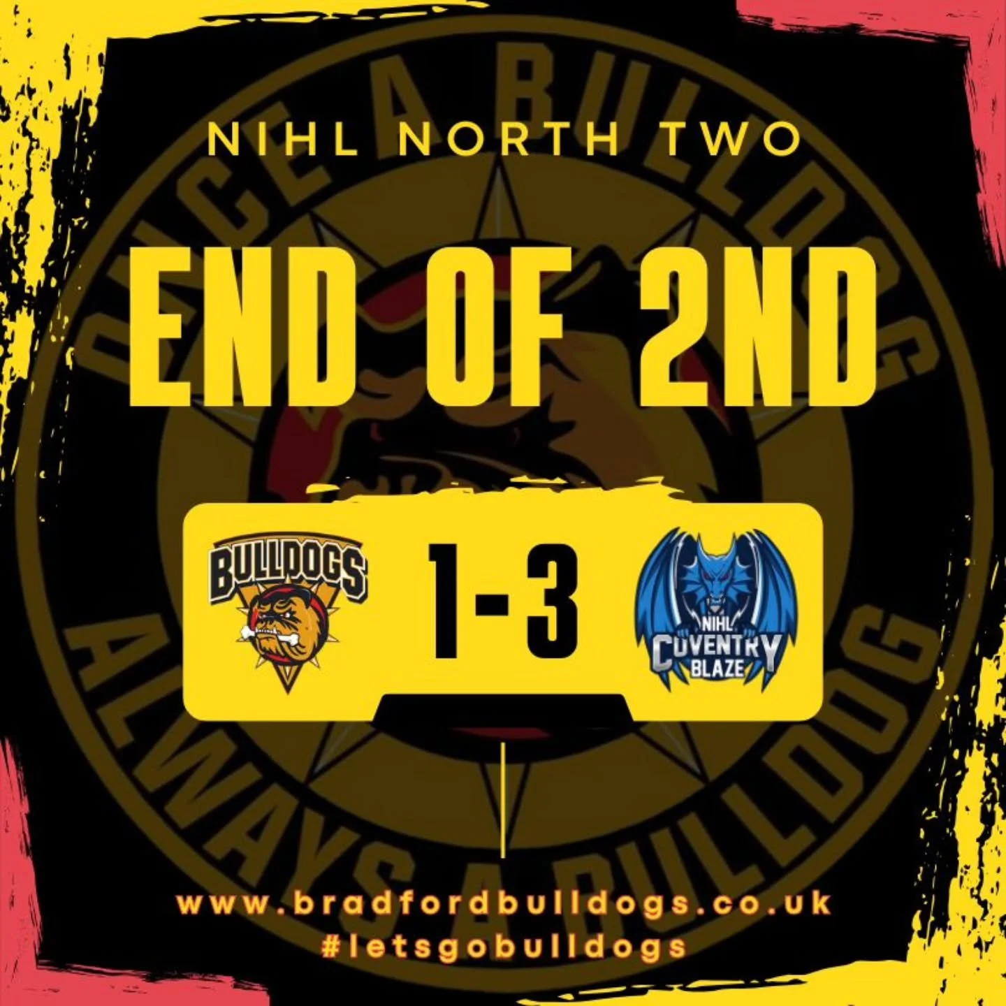 Visitors @coventrynihlblaze hit back in the 2nd with three unanswered goals - still all to play for in the 3rd though! 

#letsgobulldogs🏒 
#onceabulldogalwaysabulldog🐾🐾 
#lovehockeylovethebulldogs🏒