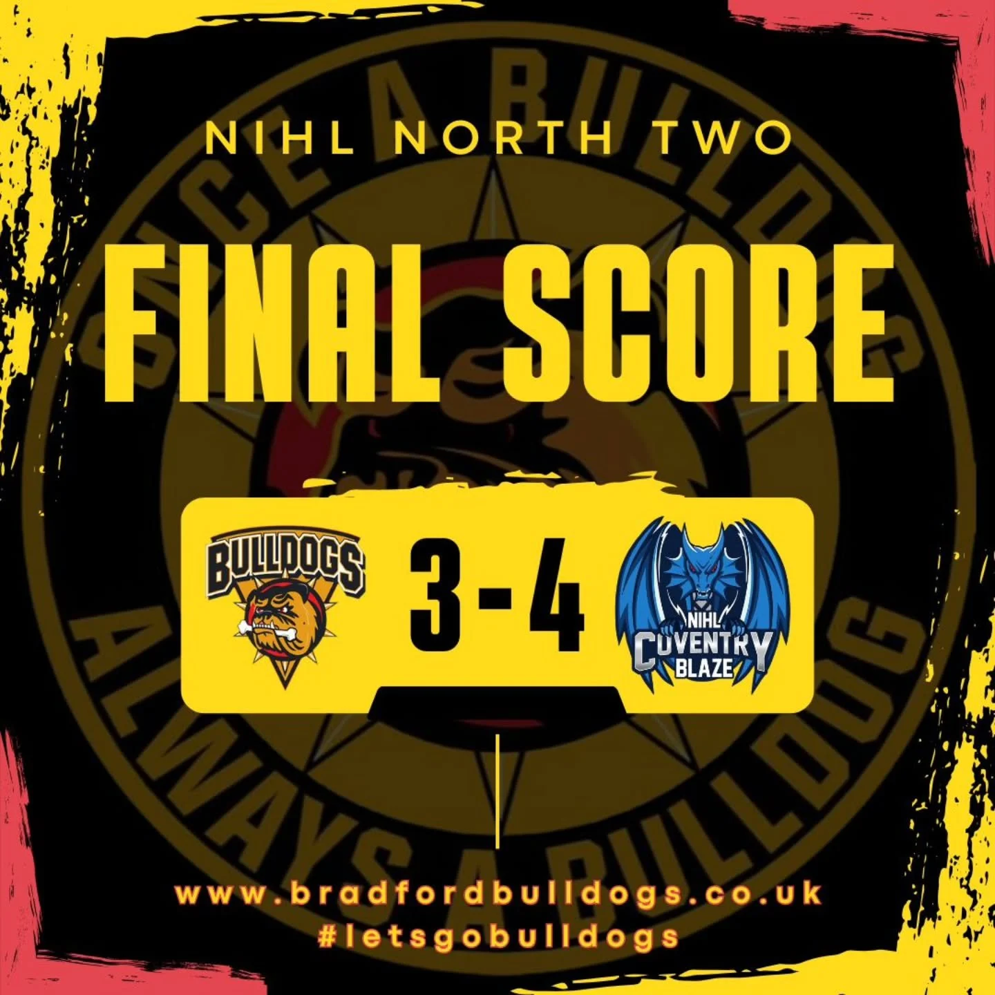 Not quite to be for the Bulldogs, but we take a point after going down 4-3 in OT to @coventrynihlblaze ! 

Goal details to follow ... 

#letsgobulldogs🏒 
#onceabulldogalwaysabulldog🐾🐾 
#lovehockeylovethebulldogs🏒