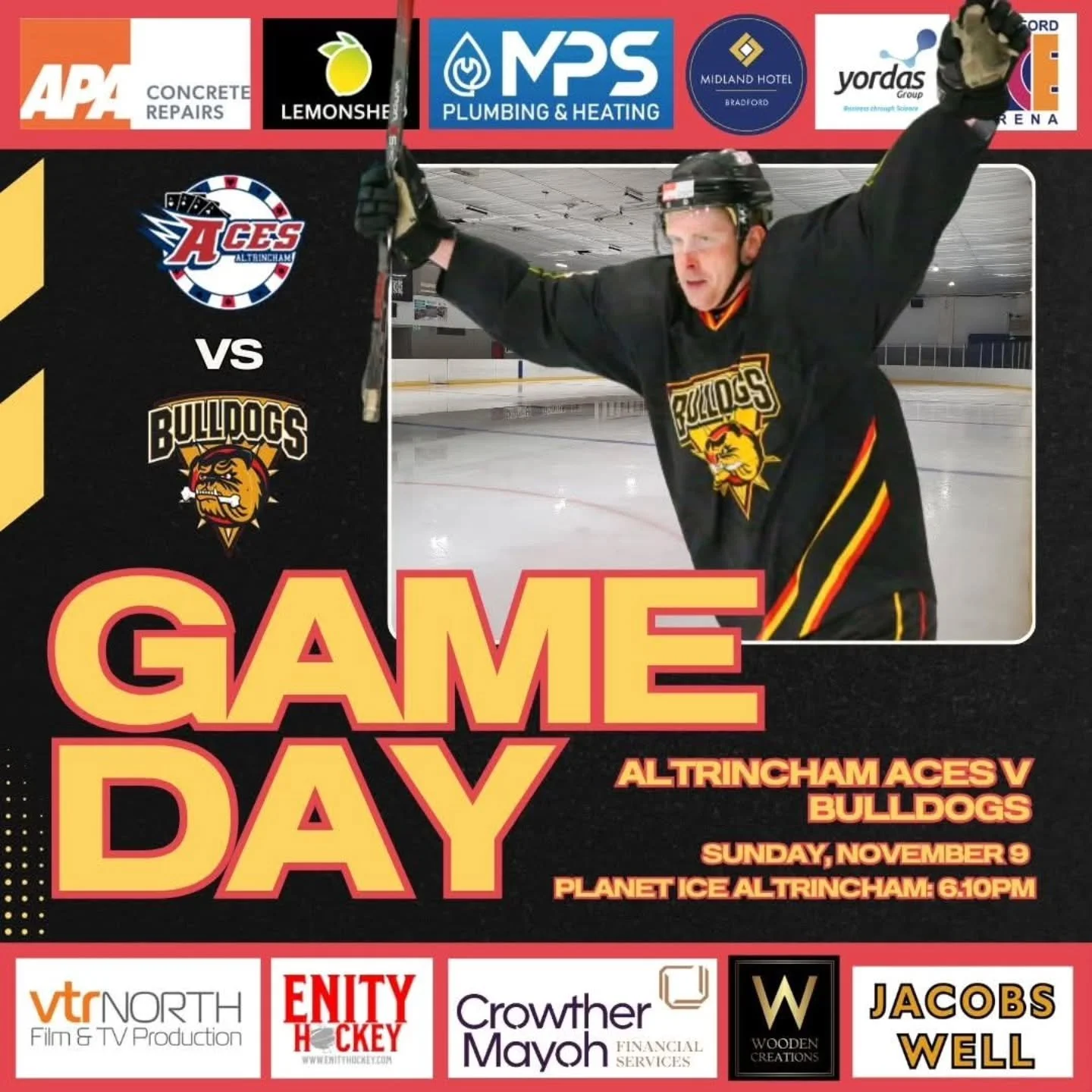 𝗚𝗔𝗠𝗘 𝗗𝗔𝗬 - 𝗥𝗢𝗔𝗗 𝗧𝗥𝗜𝗣! 

Our 𝗕𝘂𝗹𝗹𝗱𝗼𝗴𝘀 𝗡𝗜𝗛𝗟 team are back in North Two Laidler action 𝗧𝗢𝗗𝗔𝗬 as they hit the road for a first clash of the season against @alty_aces at Planet Ice Altrincham! 

If you're heading over there