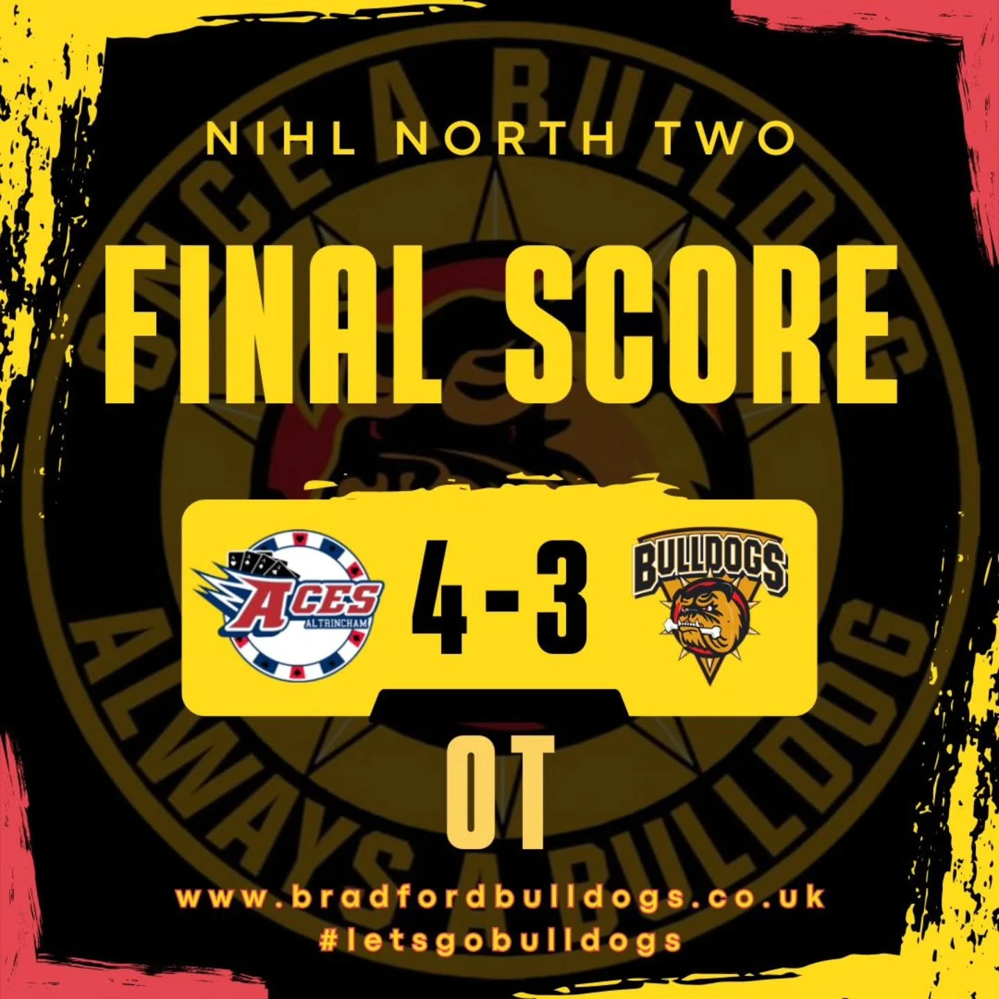 Not to be as we are denied in overtime for the second week running! 

Still, a very valuable point gained on the road against @alty_aces ! 

We go again next week - on the road against Deeside Dragons NIHL2 ! 

Bulldogs MVP: Jared Knowles! 

#letsgob