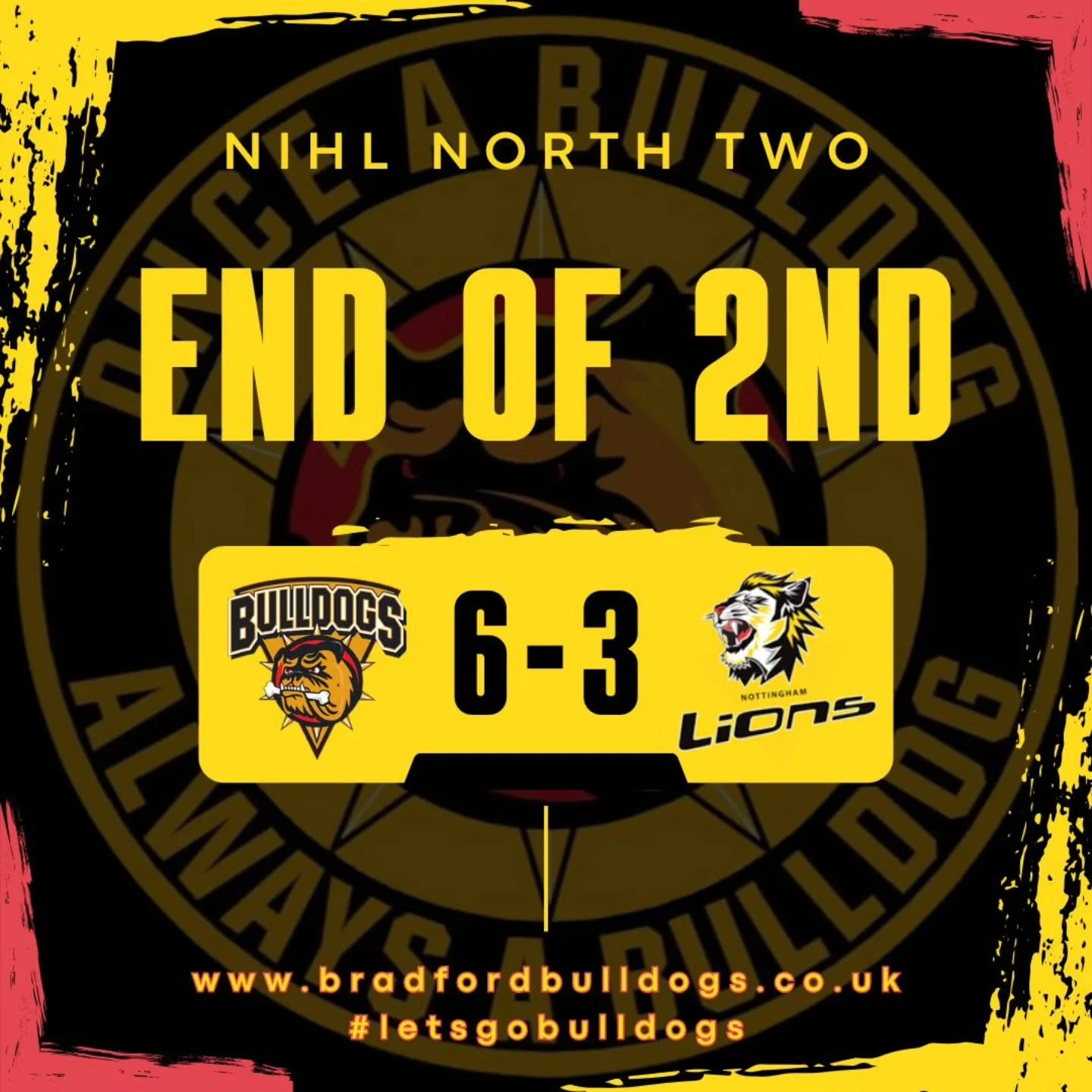 Some pushback from the @nottinghamicehockeyclub 2 in the middle period as we go into the second break 6-3 ahead.

Bradford Bulldogs NIHL getting their only goal of the 2nd from Aaron Jordan!! 

All to play for in the 3rd 

#letsgobulldogs🏒