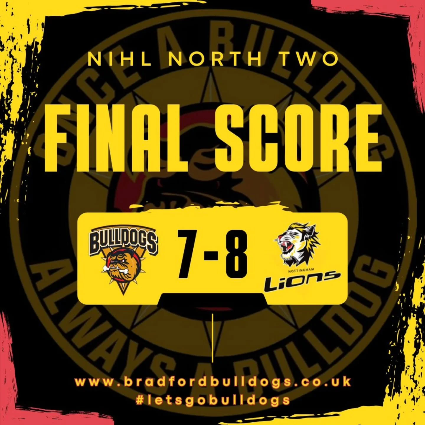 Not to be as @nottinghamicehockeyclub 2 complete an impressive comeback to take the game 8-7 in OT 👏👏

Safe trip home to the Lions and their supporters! 

We go again next week in Billingham 

#letsgobulldogs🏒 
#onceabulldogalwaysabulldog🐾🐾 
#lo