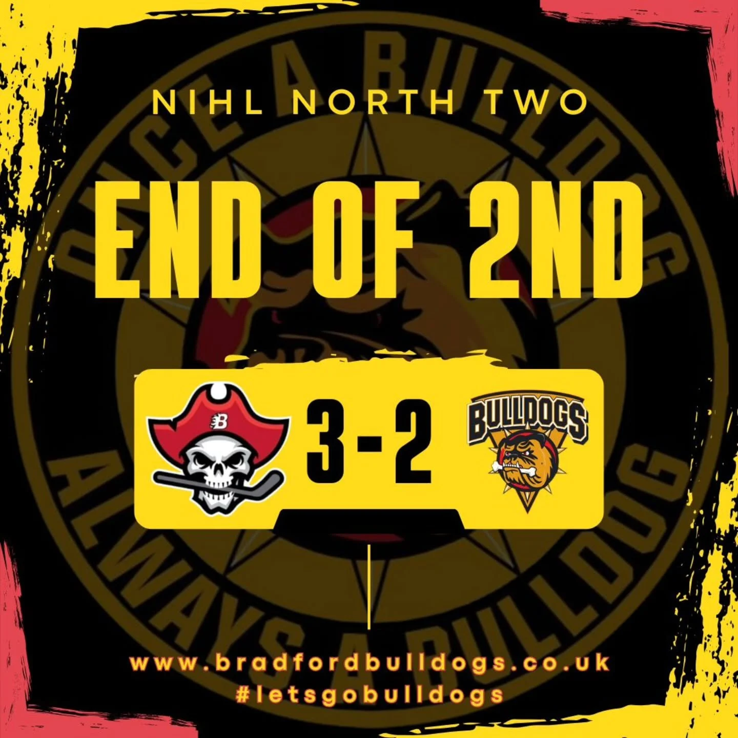 End of the 2nd and we trail hosts @billinghambuccaneers by just the one goal, down 3-2! 

Lucas Vince and Rocco Mallon the Dogs' scorers! 

BIG final 20 coming up at the Fourm! 

#letsgobulldogs🏒 
#onceabulldogalwaysabulldog🐾🐾 
#lovehockeylovetheb
