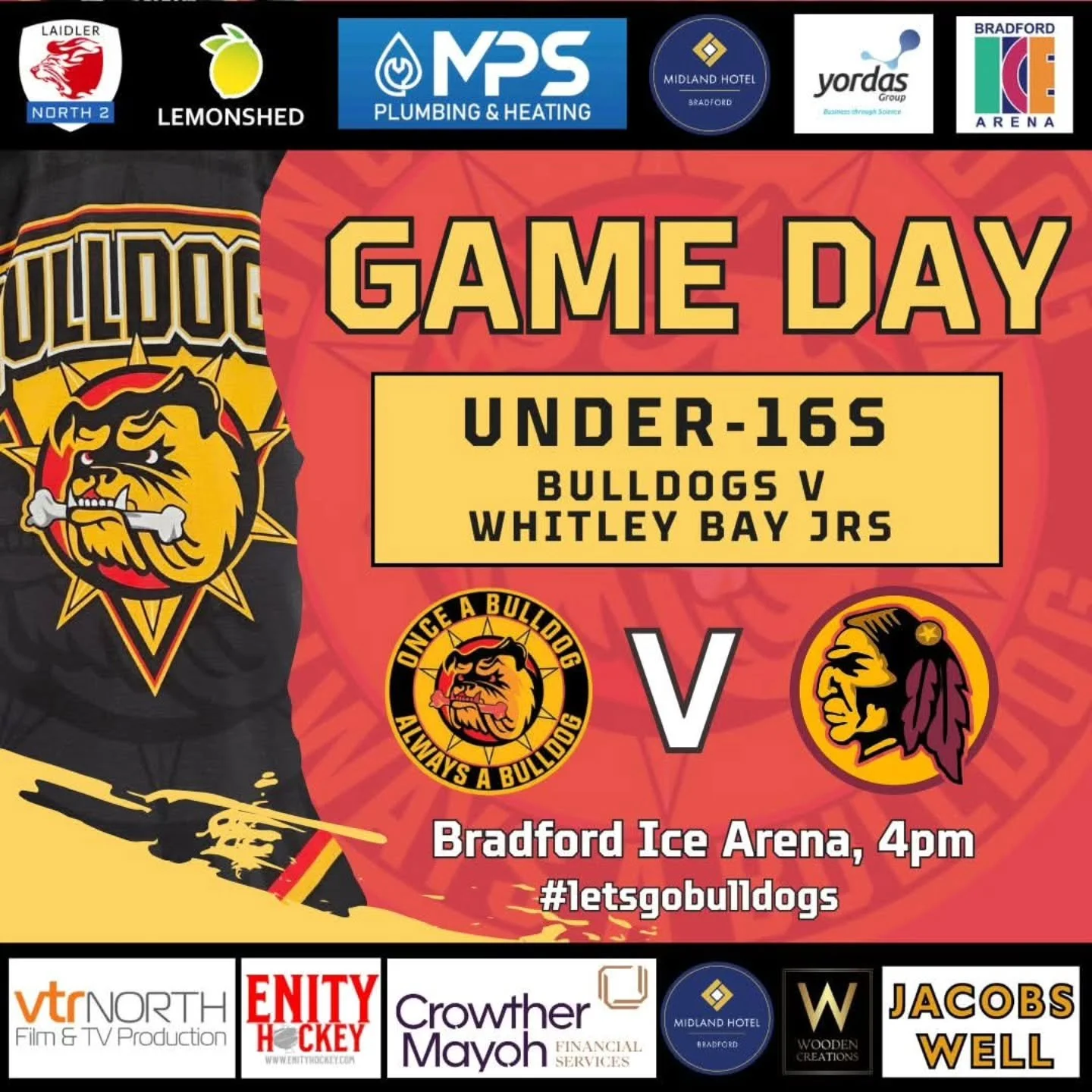 𝗚𝗔𝗠𝗘 𝗗𝗔𝗬 !! 

Just because it is the festive season, it doesn't mean our Bulldogs take a break. 
Get yourselves down to The Pound 𝗧𝗢𝗗𝗔𝗬 to see our Bulldogs 𝗨𝗻𝗱𝗲𝗿-𝟭𝟲𝘀 take on Whitley Bay Juniors !

🏒 𝗙𝗔𝗖𝗘-𝗢𝗙𝗙 is at 𝟰𝗣𝗠 !