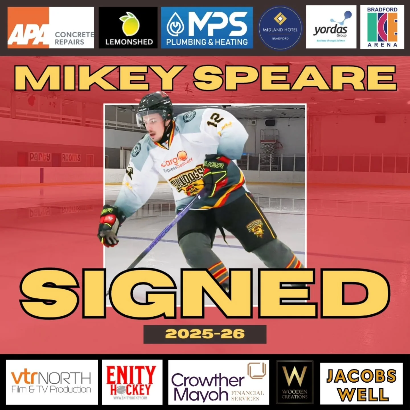 🚨 +++ 𝗦𝗜𝗚𝗡𝗜𝗡𝗚 𝗡𝗘𝗪𝗦 +++ 𝗦𝗜𝗚𝗡𝗜𝗡𝗚 𝗡𝗘𝗪𝗦 +++ 𝗦𝗜𝗚𝗡𝗜𝗡𝗚 𝗡𝗘𝗪𝗦 +++ 🚨

We are delighted to announce the return of forward 𝗠𝗜𝗞𝗘𝗬 𝗦𝗣𝗘𝗔𝗥𝗘 to the Bulldogs roster for the remainder of the 2025-26 NIHL North Two season.

