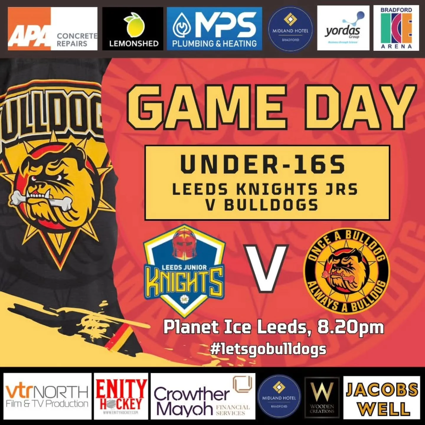 GAME DAY !! 

Our Under-16s get back into competitive action for the first time in 2026 tonight - making the small trip down the A650 (or M62) to take on local rivals @leedsjrknights !

All support is welcome down at Planet Ice Leeds so get down ther