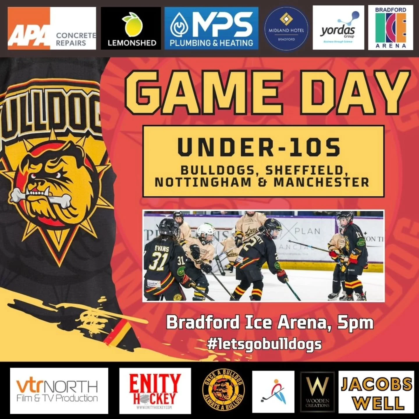 It's time for our latest dose of X-ICE down at The Pound today as our Under-10s host regular rivals Sheffield Ice Hockey Academy,, Manchester Storm Academy and Nottingham Ice Hockey Club !

If you want to see the next generation of Bulldogs talent, t