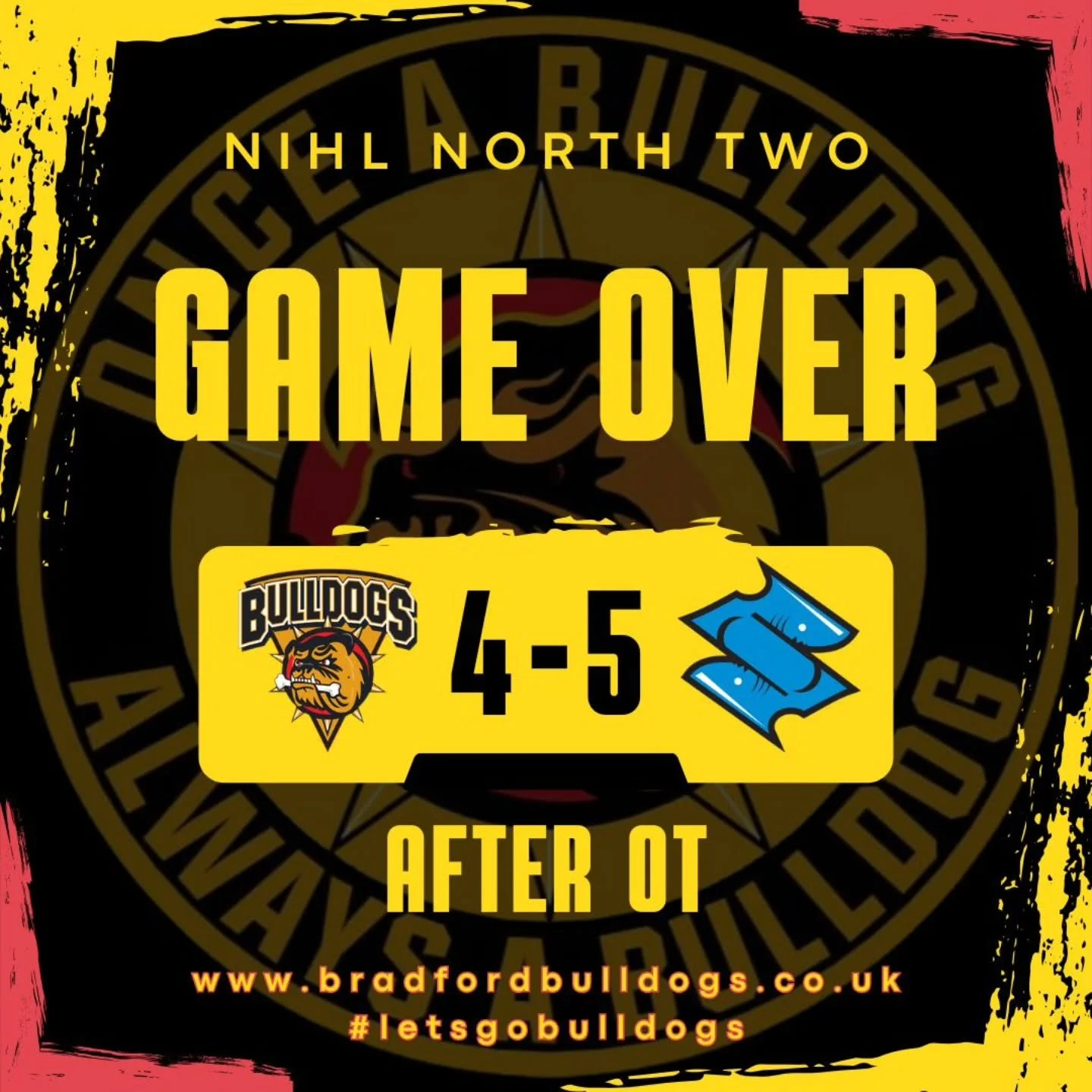 Not to be in OT as we go down 5-4 to @kingston.sharks - but we pick up a vital point and take our fight to make the NIHL North Two play-offs into our final game of the regular season at Deeside Dragons NIHL2 next Sunday! 

#letsgobulldogs🏒 
#onceabu