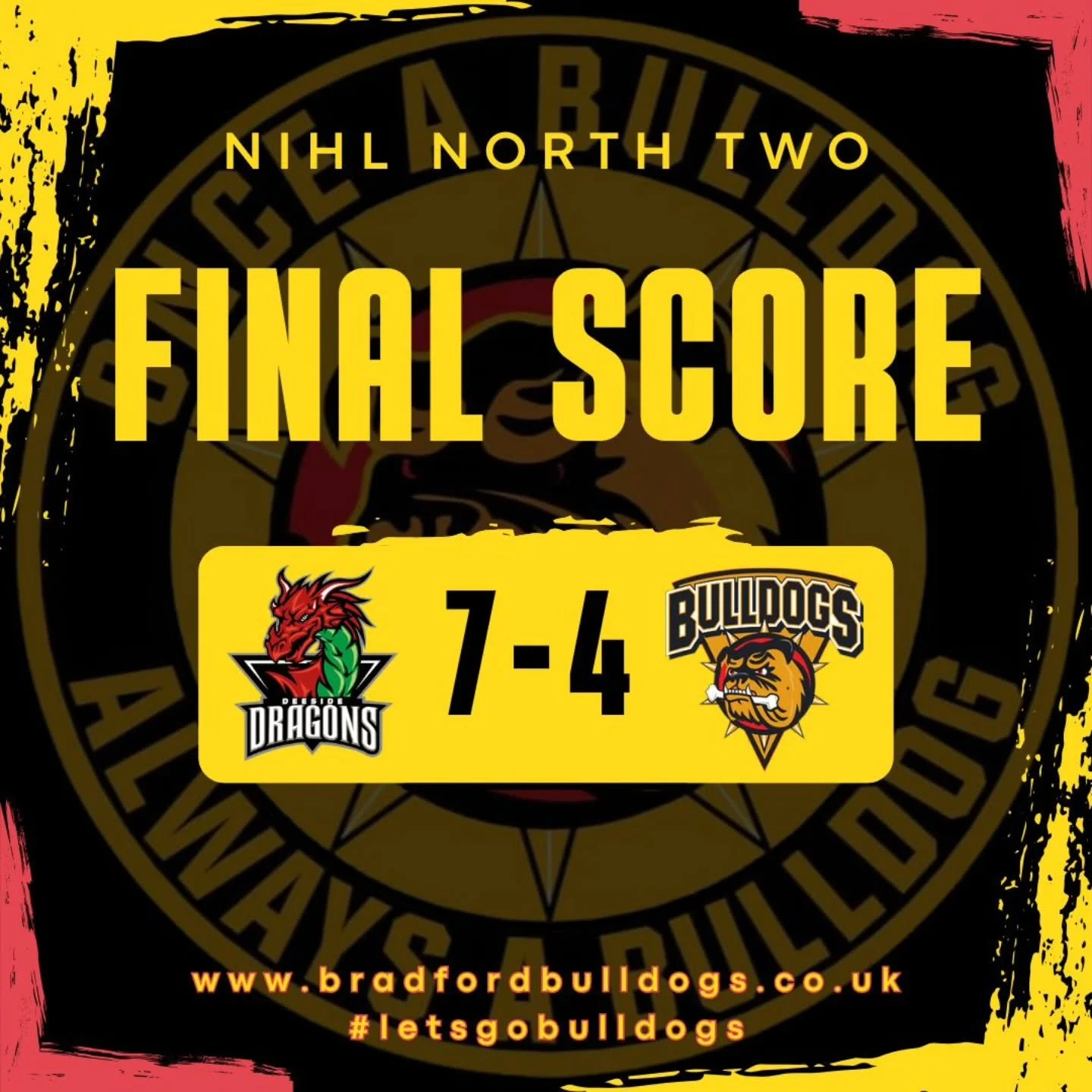 GAME OVER! 

Not to be in North Wales as your Bradford Bulldogs NIHL go down 7-4 at @deesidedragons2 ☹️

Sadly, that means our 2025-26 NIHL North Two season is over 😢 

Thank you to everyone for their support throughout the entire campaign - it make