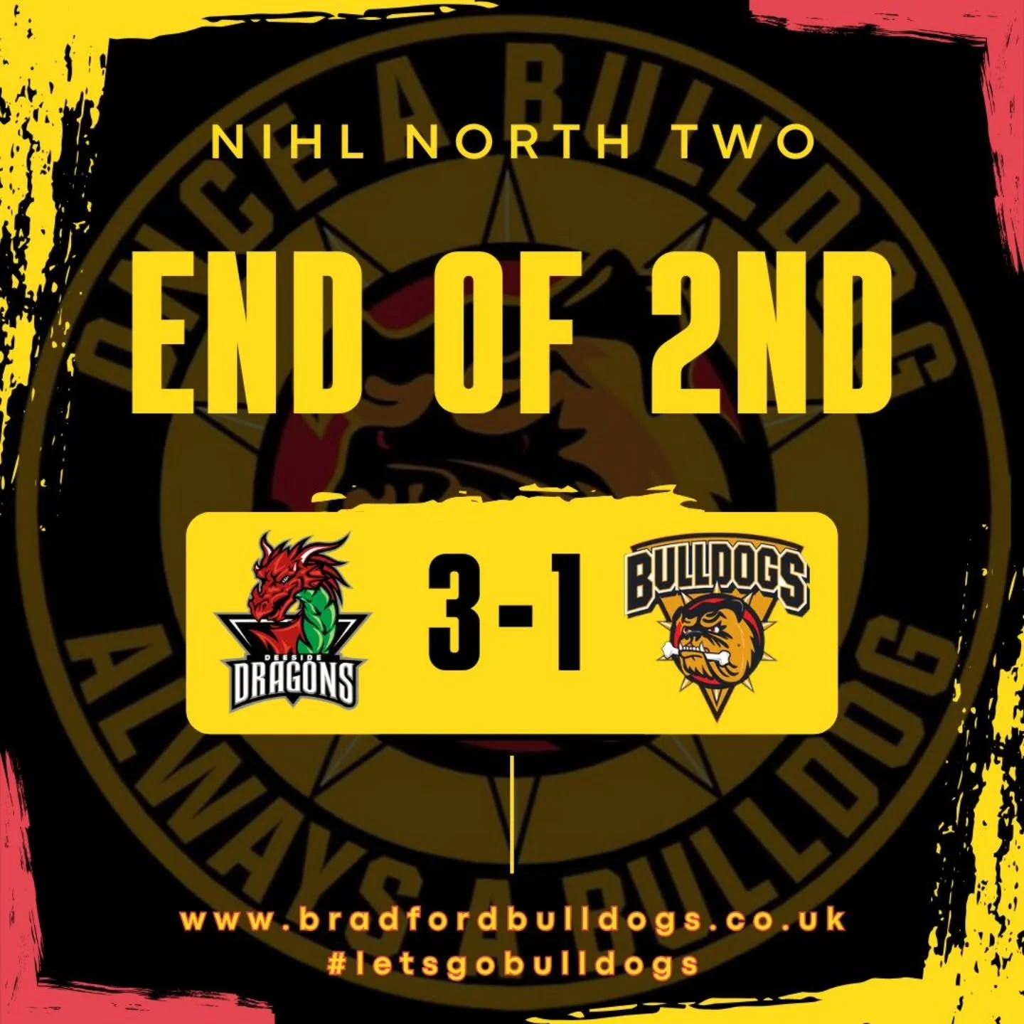 End of the 2nd 

Two goals from former Bulldogs forward Thomas Chong have @deesidedragons2 3-1 ahead after 40 

Remember - we were two-down at the same stage last week against Kingston and hit back in the 3rd to secure a valuable point

Do that again