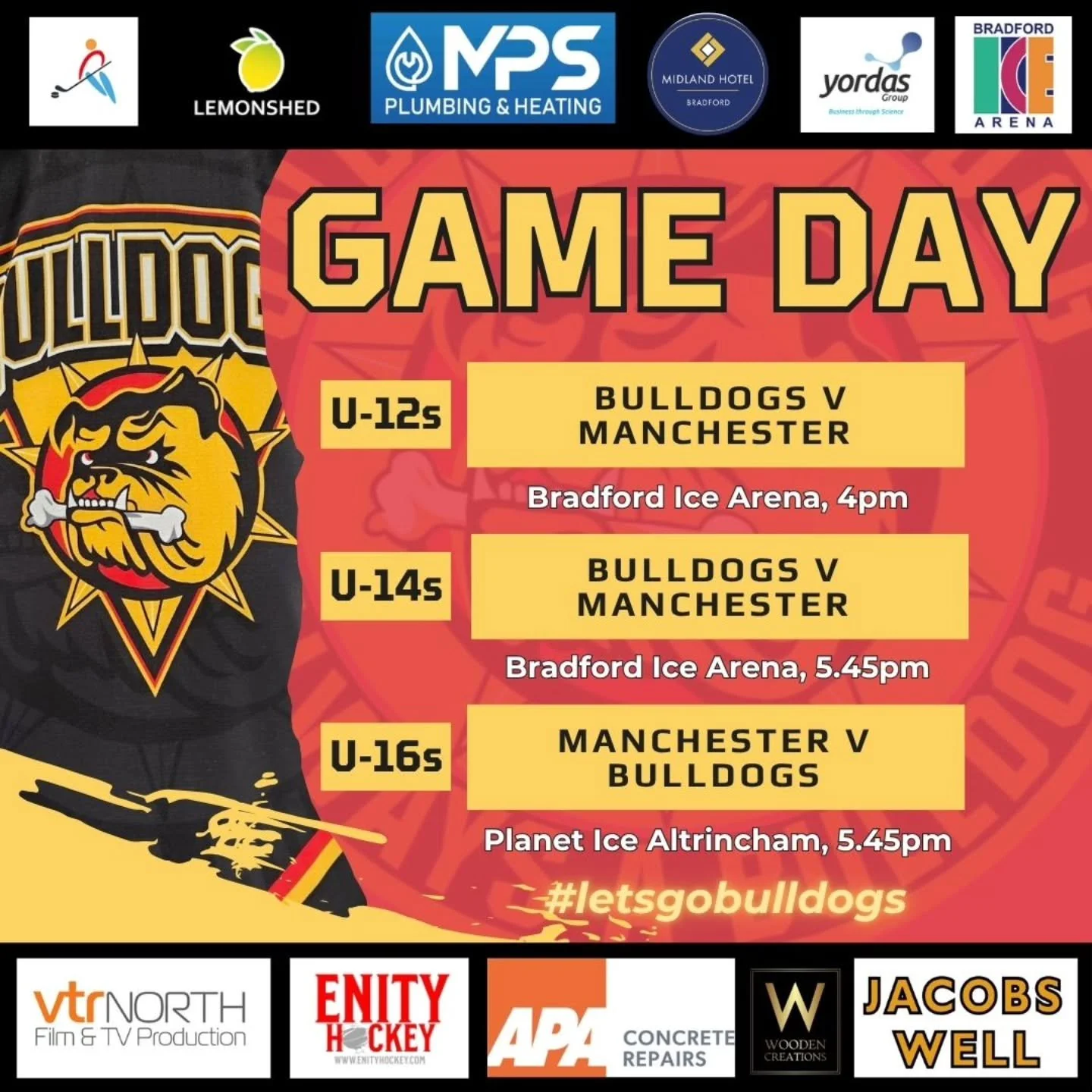 It's a @hockeymsa kind of day for our Bulldogs young' uns ... 

Good luck pups! 

#letsgobulldogs🏒 
#onceabulldogalwaysabulldog🐾🐾 
#lovehockeylovethebulldogs💛❤️🖤