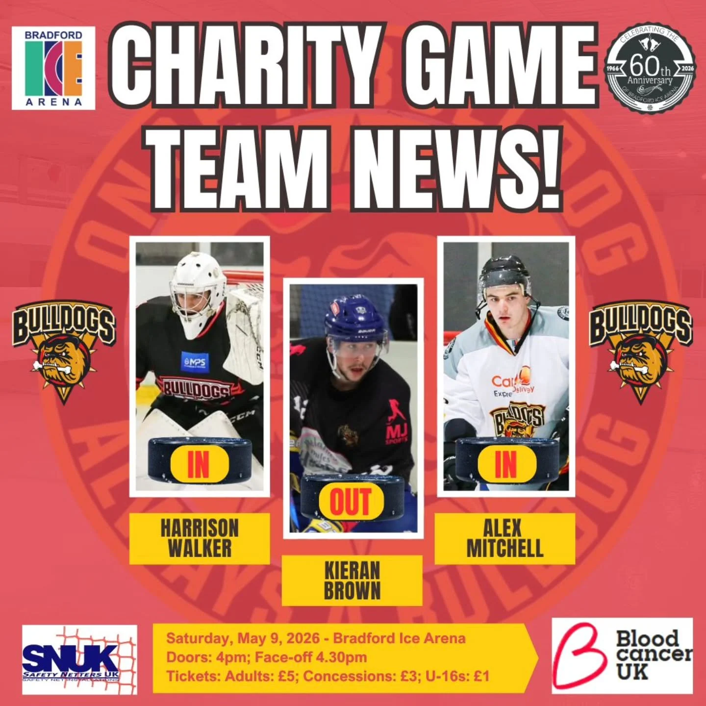 𝗧𝗘𝗔𝗠 𝗡𝗘𝗪𝗦! 

Couple of changes for the Bulldogs Whites ahead of this Saturday&rsquo;s Charity Game in aid of @bloodcancer_uk  which also marks the 60th Anniversary of @bradford_ice_arena ...

𝗢𝗨𝗧 goes 𝗞𝗶𝗲𝗿𝗮𝗻 𝗕𝗿𝗼𝘄𝗻 who is now una