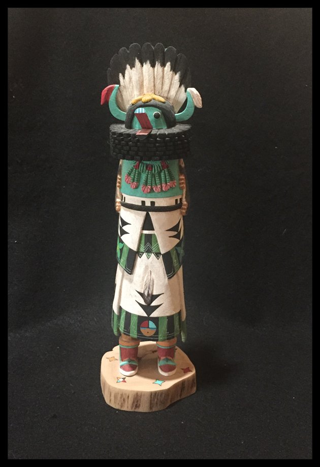 Zuni Bart Gasper folk art Shalako figure, painted wood. #AGDX01 ~ 13" x 4"