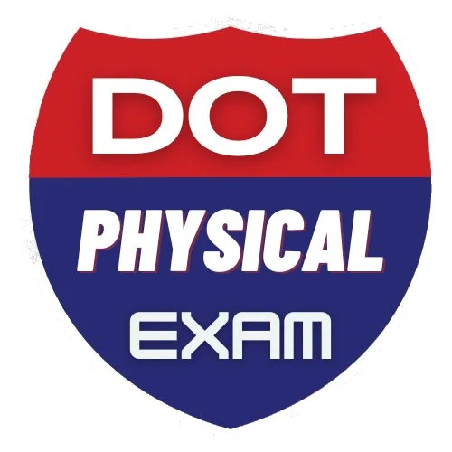 DOT Physical Exam logo with a red and blue shield design.