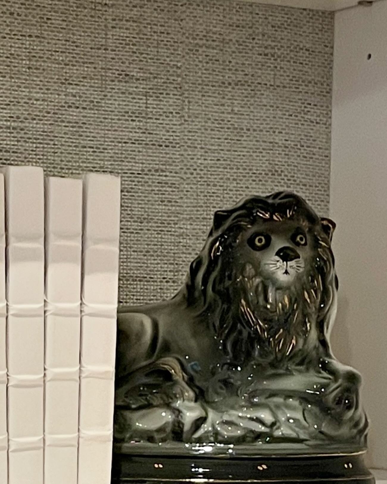 Our lions in their new habitat, with cherished family heirlooms ✨

*
*
*
*
*
#beautiful #antiques #interiordesign #staffordshire #traditionalhome