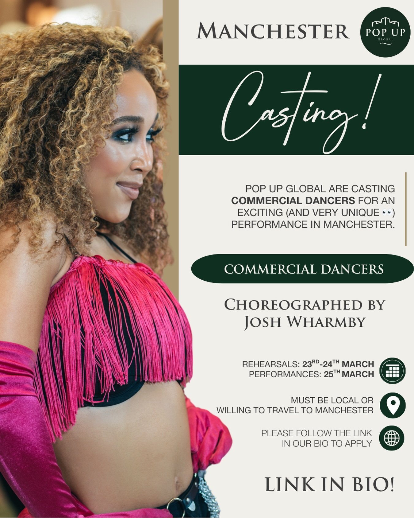 🚨 CASTING!!! 🚨 

Manchester, this one&rsquo;s for you 👀

We are casting commercial dancers for something a little bit different this March&hellip; and trust us, you&rsquo;re going to want to be part of this one!!

📅 Rehearsals: 23rd&ndash;24th Ma
