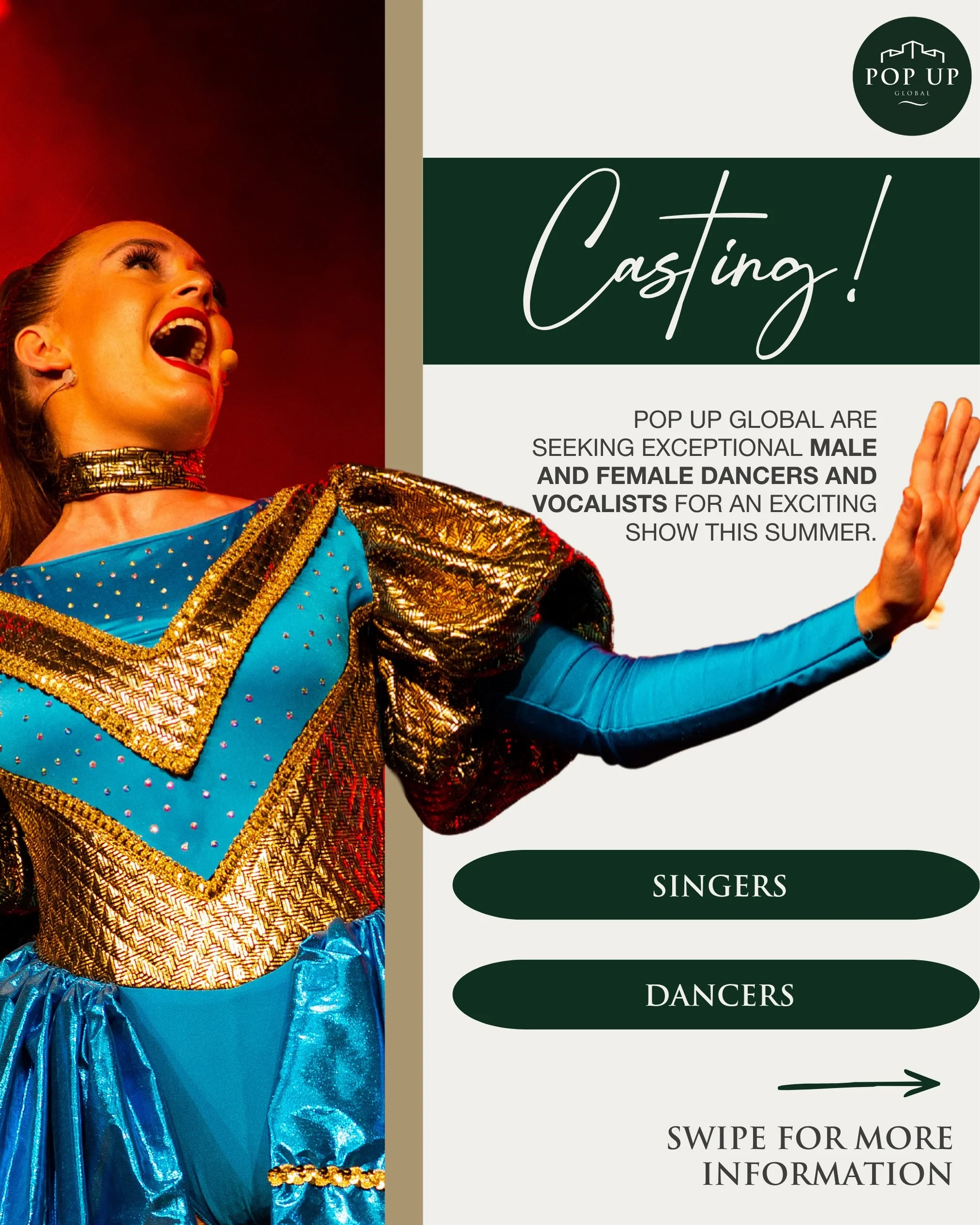 CASTING SINGERS AND DANCERS!!! 📣 

Summer in Manchester just got a whole lot more exciting ☀️

We&rsquo;re on the hunt for exceptional singers and dancers to join us for TWO brand new shows this summer!

Rehearsals: 31st July &ndash; 4th August. 

P