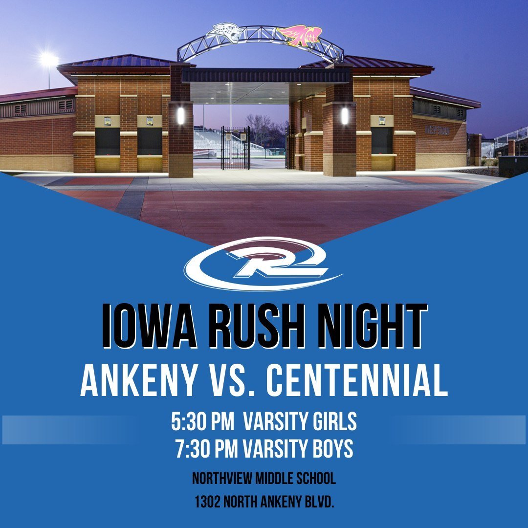 It's Iowa Rush Night at the Ankeny vs. Centennial matches on Friday night! We can't wait to cheer on both teams! Wear your Rush gear to get in FREE!! #IowaRush