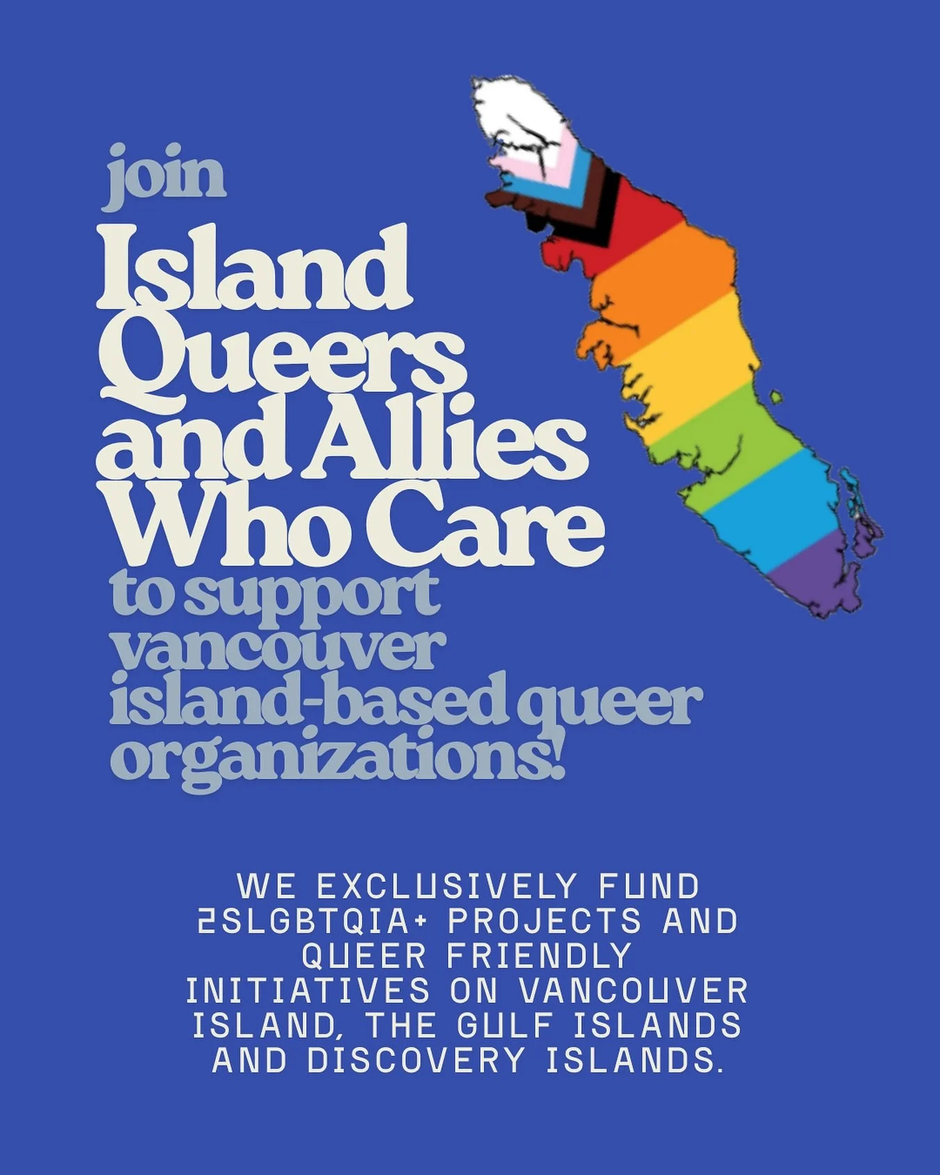 Island Queers and Allies Who Care is an incorporated, not-for-profit, charitable organization that exclusively funds 2SLGBTQI+ projects on Vancouver Island and the Gulf Islands. 🌊

Coastal Queers was a recipient of IQAAWC funding in 2023, which help