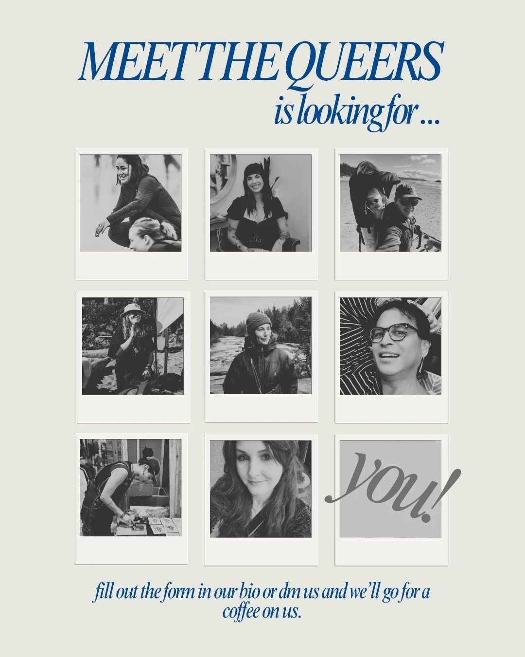 Meet the Queers is looking for you! 

Are you looking to promote your business, art or work you do in the region with other Queer Folks? This is your chance! 

Fill out the form in our bio or dm us to grab a coffee on us. 

Share your story. Connect 
