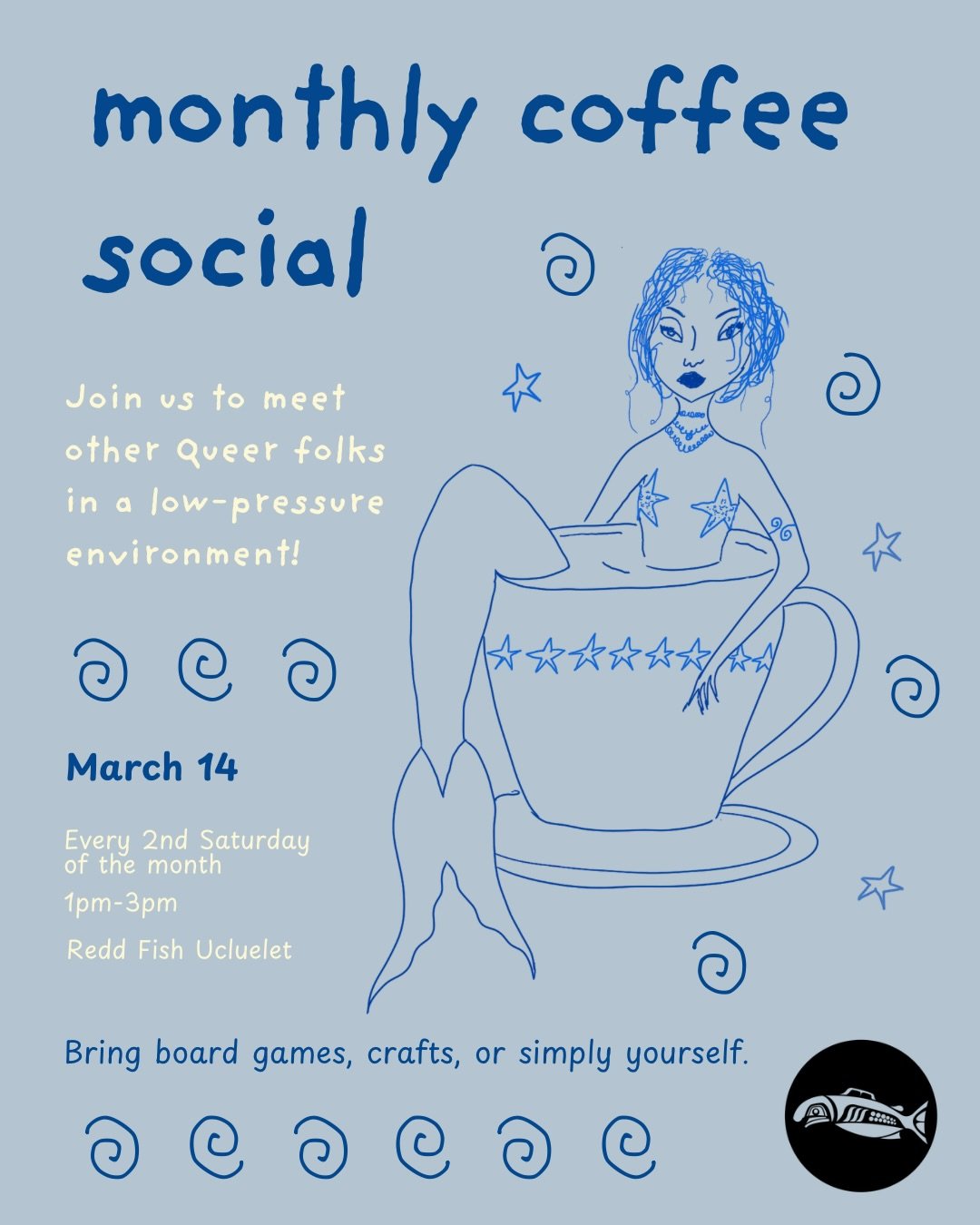 We have loved to see so many Ukee folks at the Coffee Social and we are back with another one! 

Join us in a low-pressure environment to meet other Queer folks in town with some coffee, games, crafts or simply yourself!

🗓️Saturday, March 14
🕐1-3p