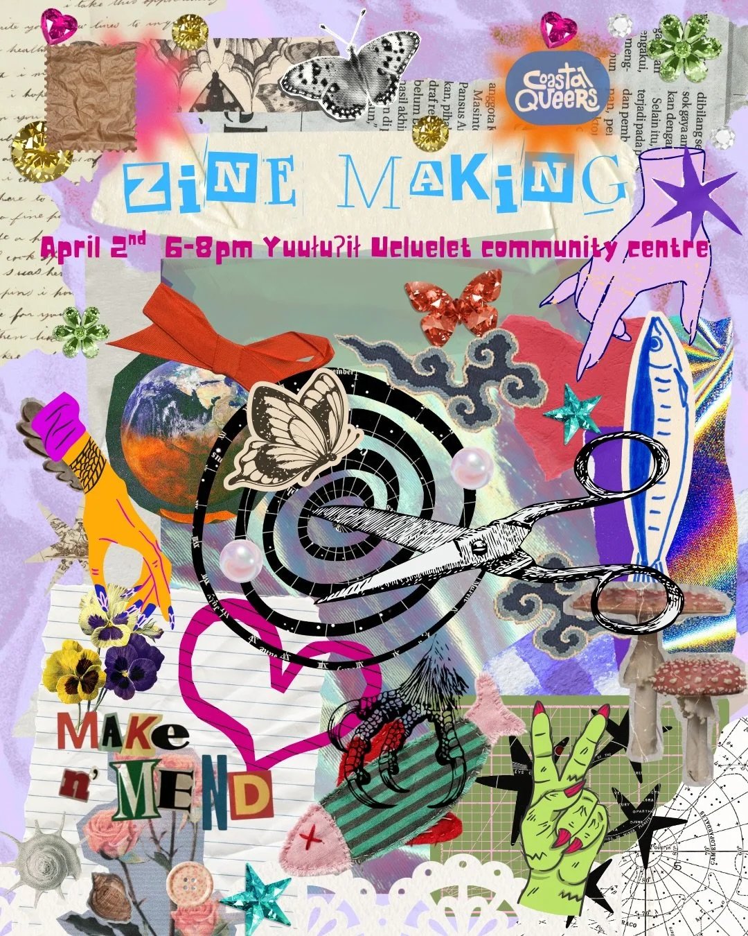 Let&rsquo;s get crafty at this month&rsquo;s Ukee Make n Mend! ✂️🦋

Join us on April 2nd for a zine making workshop with Coastal Queers! 

Zine materials will be provided however you are more than welcome to bring things to cut up and stick to your 