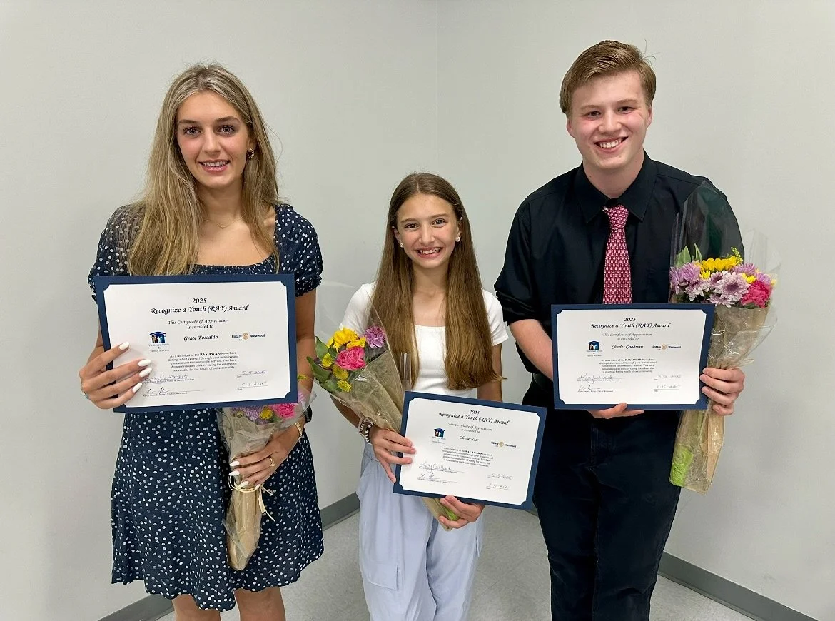 The Tinsley Team Standout Students of The Month of June: Grace Foscaldo, Charles Goodman &amp; Olivia Nasr. 
The three students listed above received the RAY (Recognize-A-Youth) Award, which honors young people who light up Westwood with authenticity