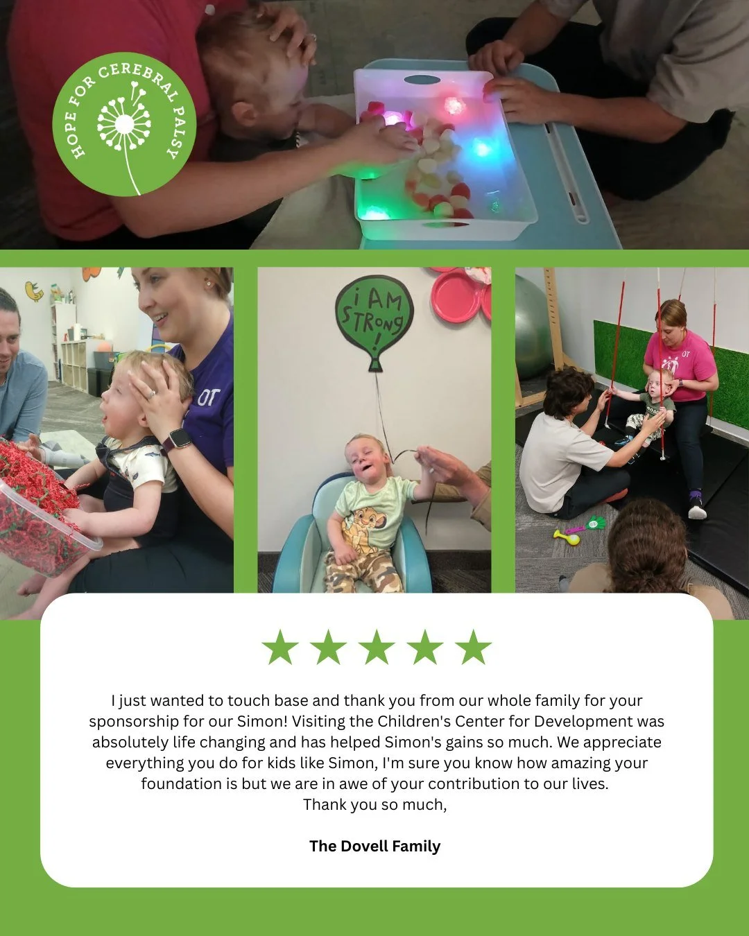 Messages like this remind us exactly why we do what we do.

To every sponsor, donor, and supporter &mdash; thank you. Your generosity doesn&rsquo;t just fund therapy&hellip; it changes lives. It gives children like Simon the tools to move, connect, a
