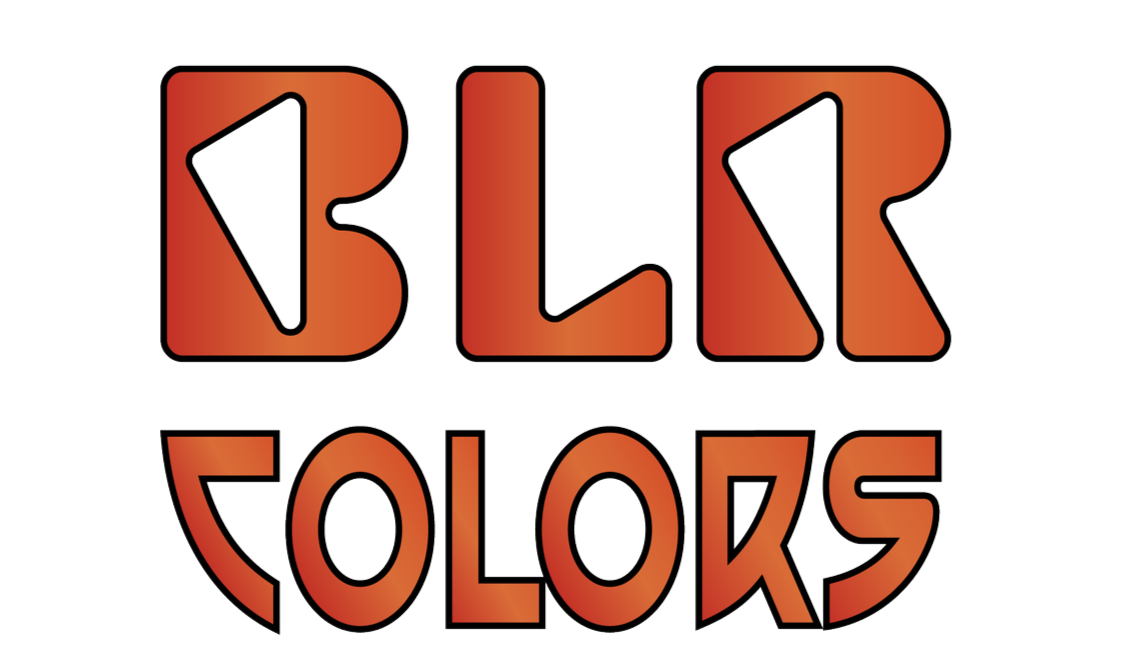 Logo couleur orange avec le texte 'BLR COLORS' en lettres stylisées, avec un fond transparent.