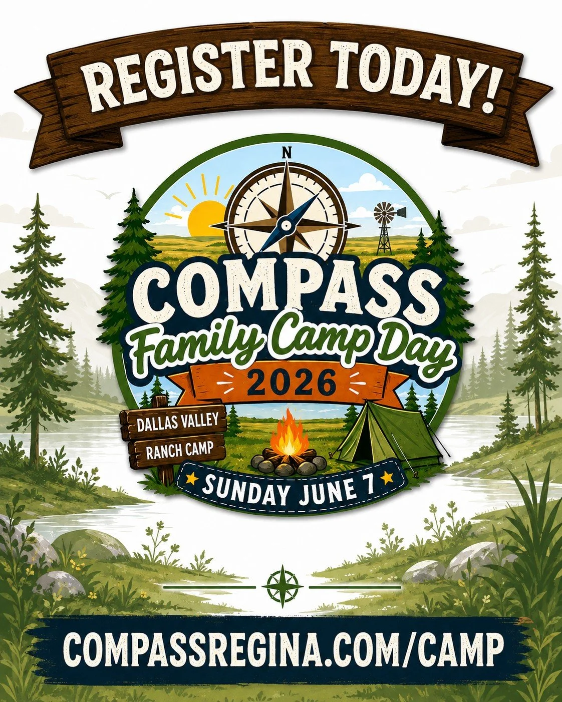 📣 Registration is NOW OPEN!

Join us for Family Camp Day 2026 at @dallasvalley &mdash; a full day of worship, baptisms, great food, community, and outdoor fun for the whole family.

For all the details and to register, visit:
✅ compassregina.com/cam