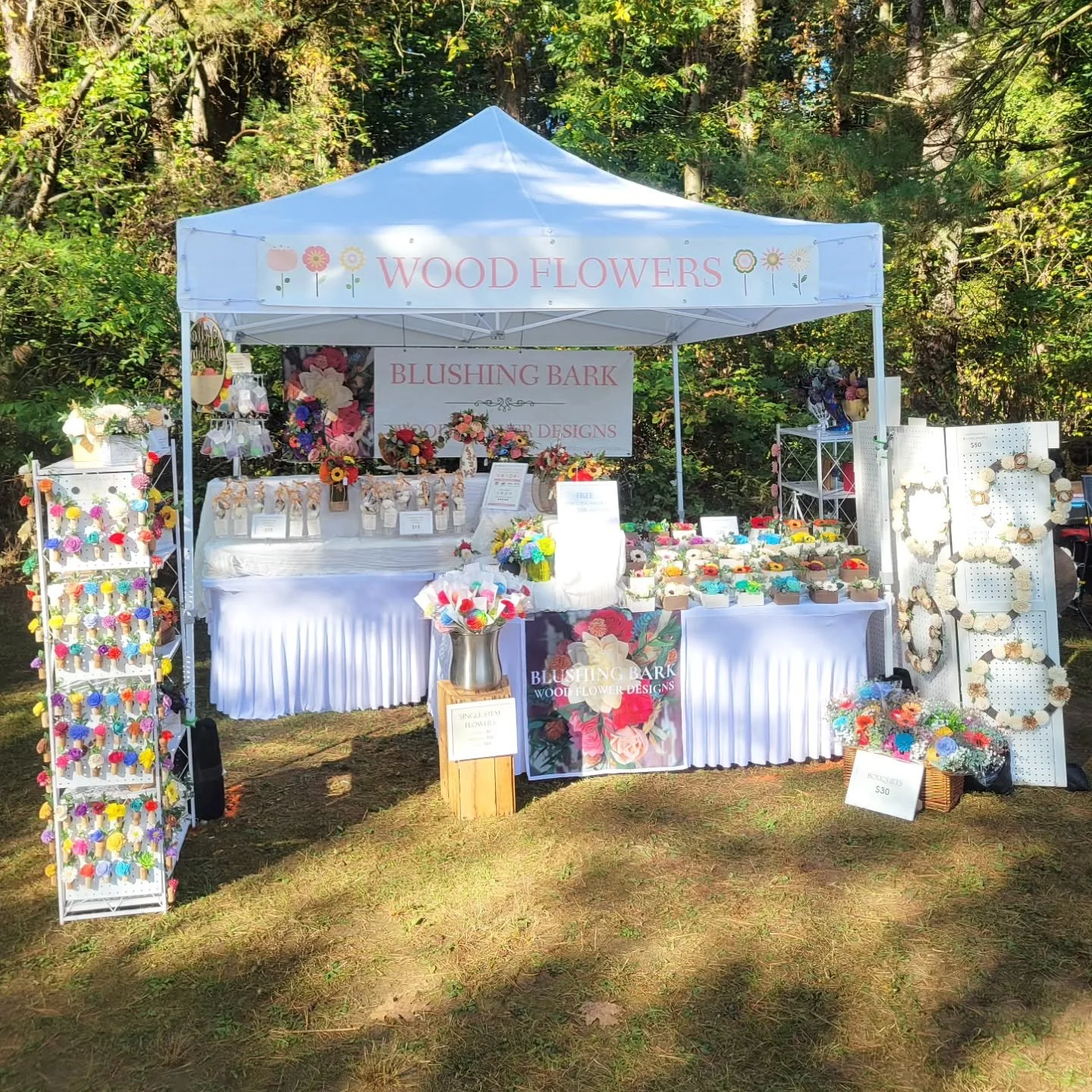 All set up and ready to go at the Twisted Wilderfest at Southgate Park in Green! We're here from 10-5!

#WoodFlowers #WoodFlowerFlorist #OhioFlorist #WeddingFlorist #Weddings #OhioWeddings #Ohio #WomanOwnedBusiness #CraftShow #VintageMarket #ShopLoca