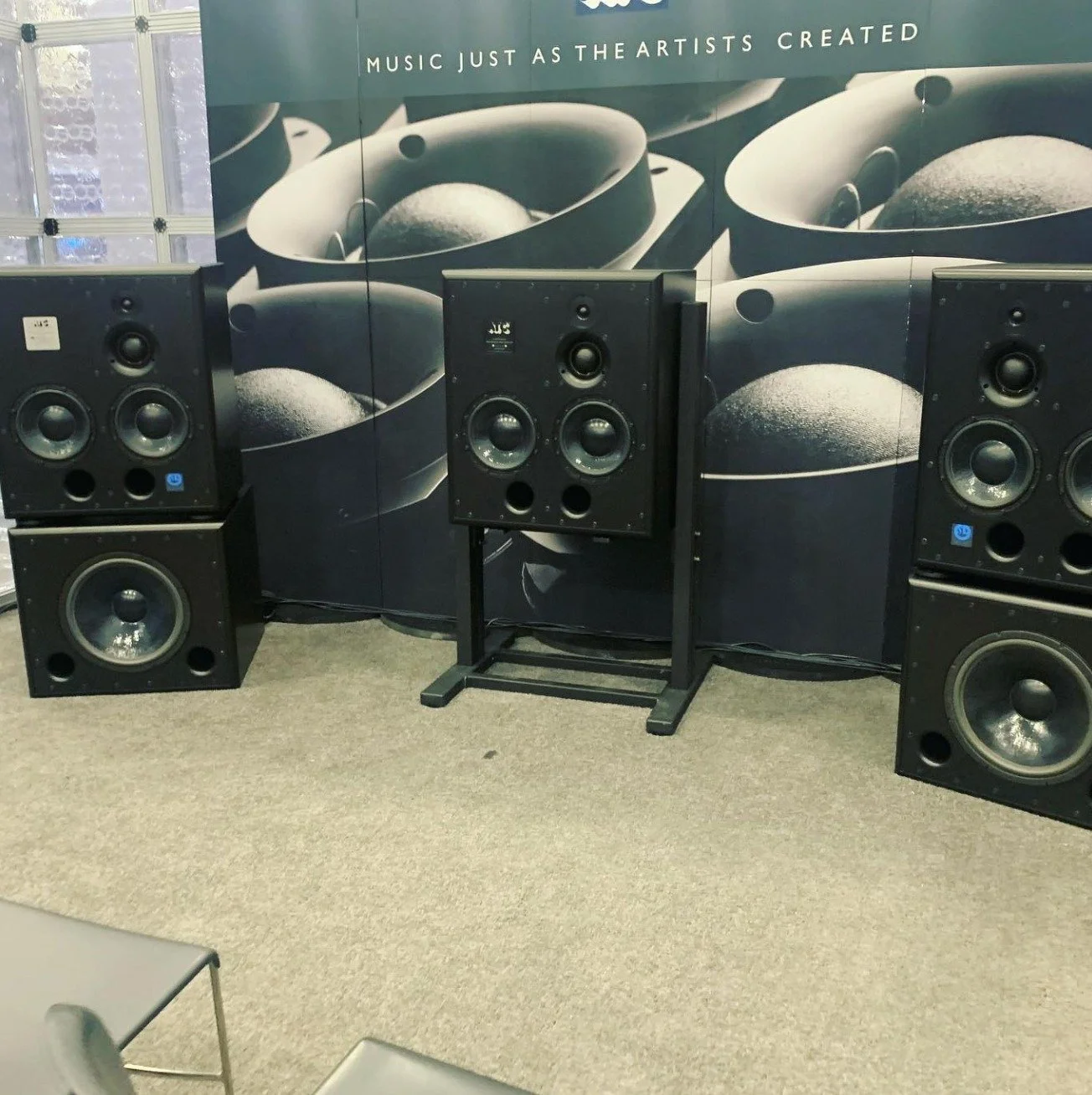 Our ADMID (Mid &amp; Far Field Studio Monitor Stands) caught in this post from @mattsal at the latest NAMM Show. 

#soundanchors #monitorstands #audioprecision #proaudio #mixingstudio #masteringstudio #studiogear #madeinusa #speakerstand #speakersoun
