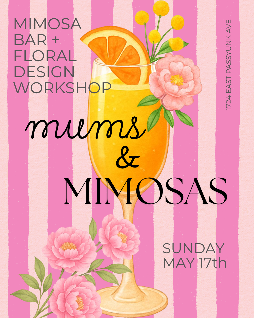 mother's day workshop south philly, mimosas