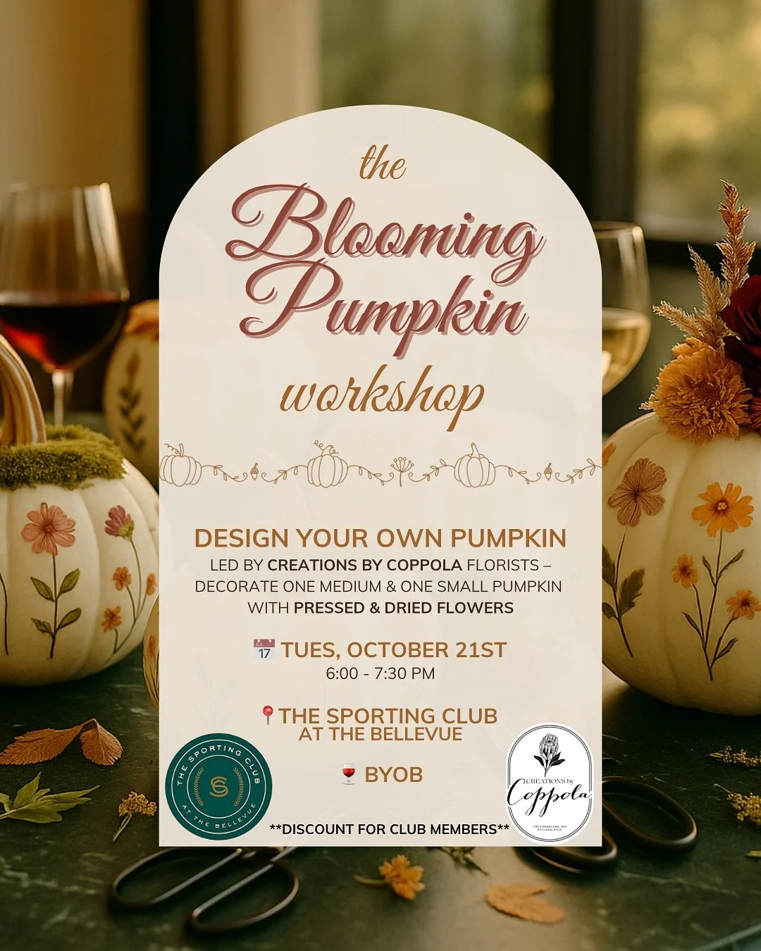 Attention, pumpkin party people!!! 🎃
BYOB, blooms, and Bellevue - need we say more? 🍷

👻 link in bio