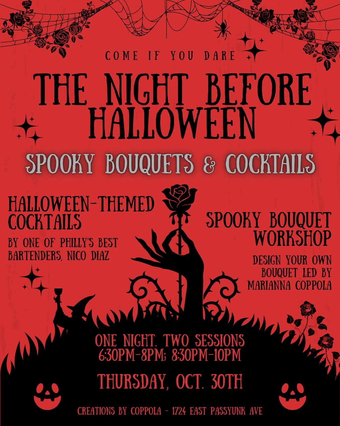 Summon your inner witch - sip eerie elixirs and craft your own haunted floral creation 🥀🕷️🍸

Tap the link in bio to grab your spot before they disappear&hellip; 👻