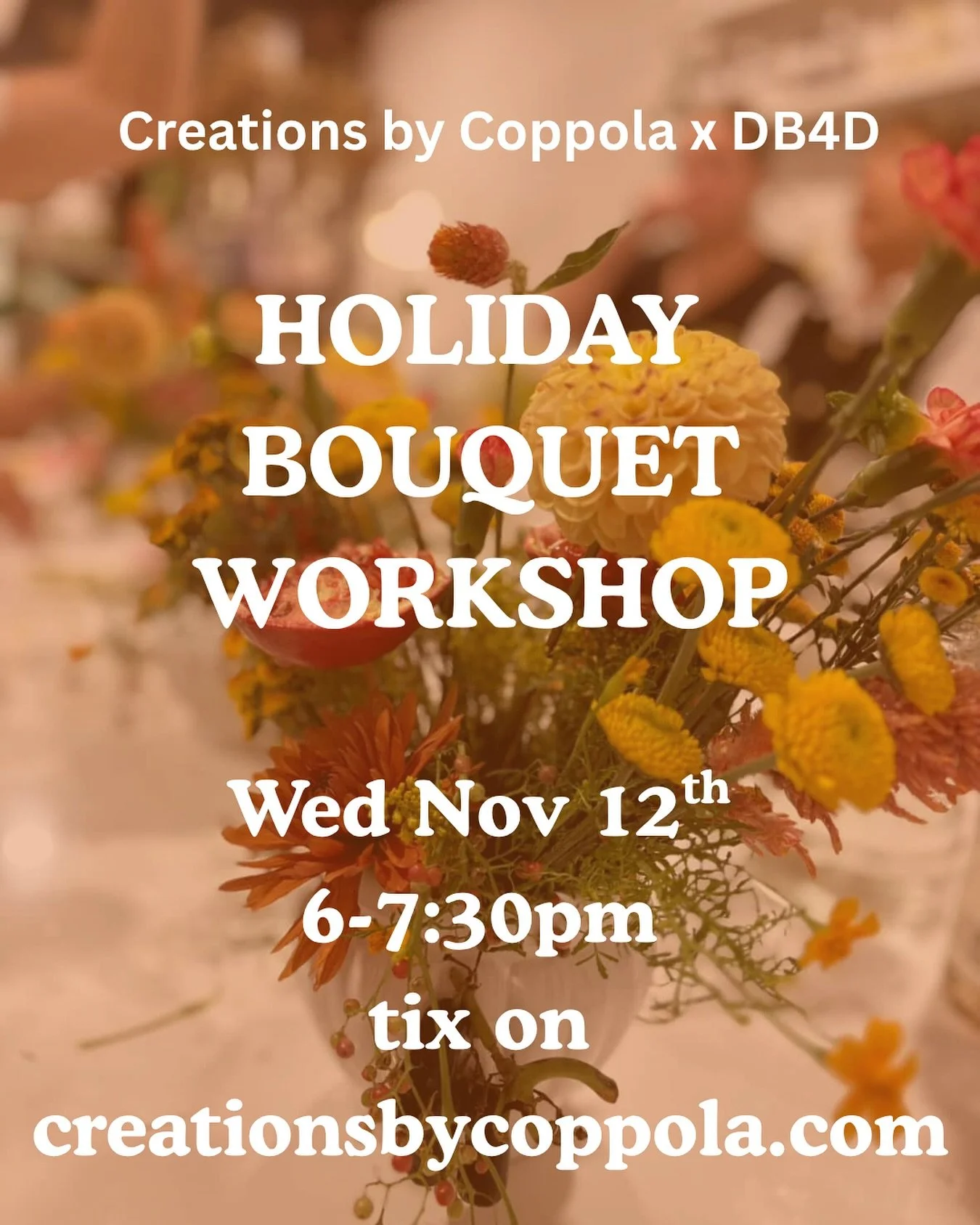 Come hang with us and @_b4dinner for a holiday-inspired night of fun! ✨ We&rsquo;ll show you how to pair seasonal fruits with floral design to create your very own, one-of-a-kind arrangement that is sure to bring all the holiday vibes🎄🍇🌹🍊

Snag y