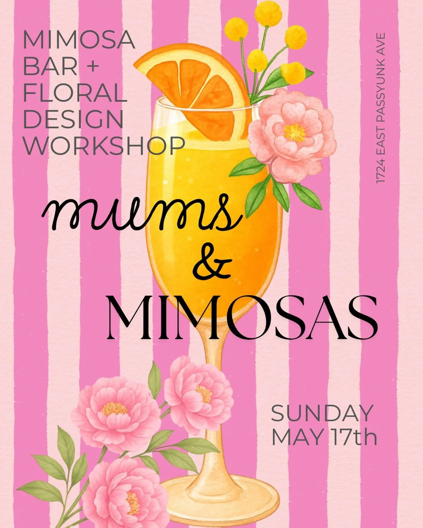 Come join us for Mums &amp; Mimosas 💐🥂

A fun and unique Sunday floral workshop in May - sip from the mimosa bar and design a lush spring arrangement filled with blooms like our favorite peonies!

We are biased, but this is THE cutest Mother&rsquo;