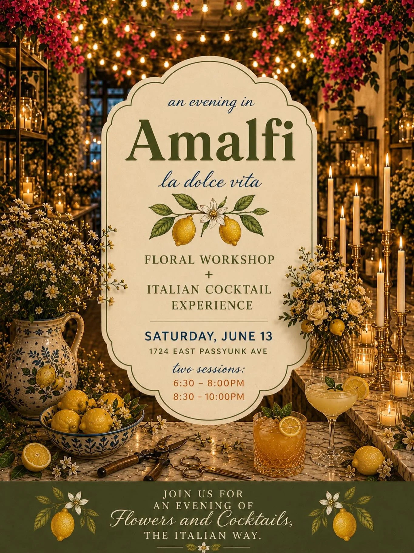 Buongiorno! 🇮🇹🍋 We want to Italian-summer with you!

For our June workshop, we&rsquo;ll be transforming our flower shop into an Italian coastal escape filled with citrus, candlelight, and la dolce vita energy ✨🌿

Led by no other than Marianna Cop