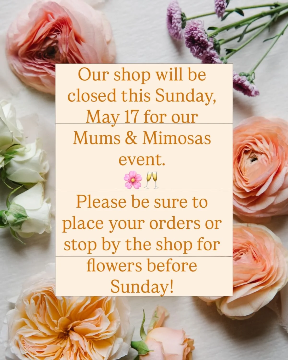 Deliveries will still go out as scheduled and pickups can absolutely be accommodated, but the shop itself will be closed for a private event 🥂🌷 Thank you!