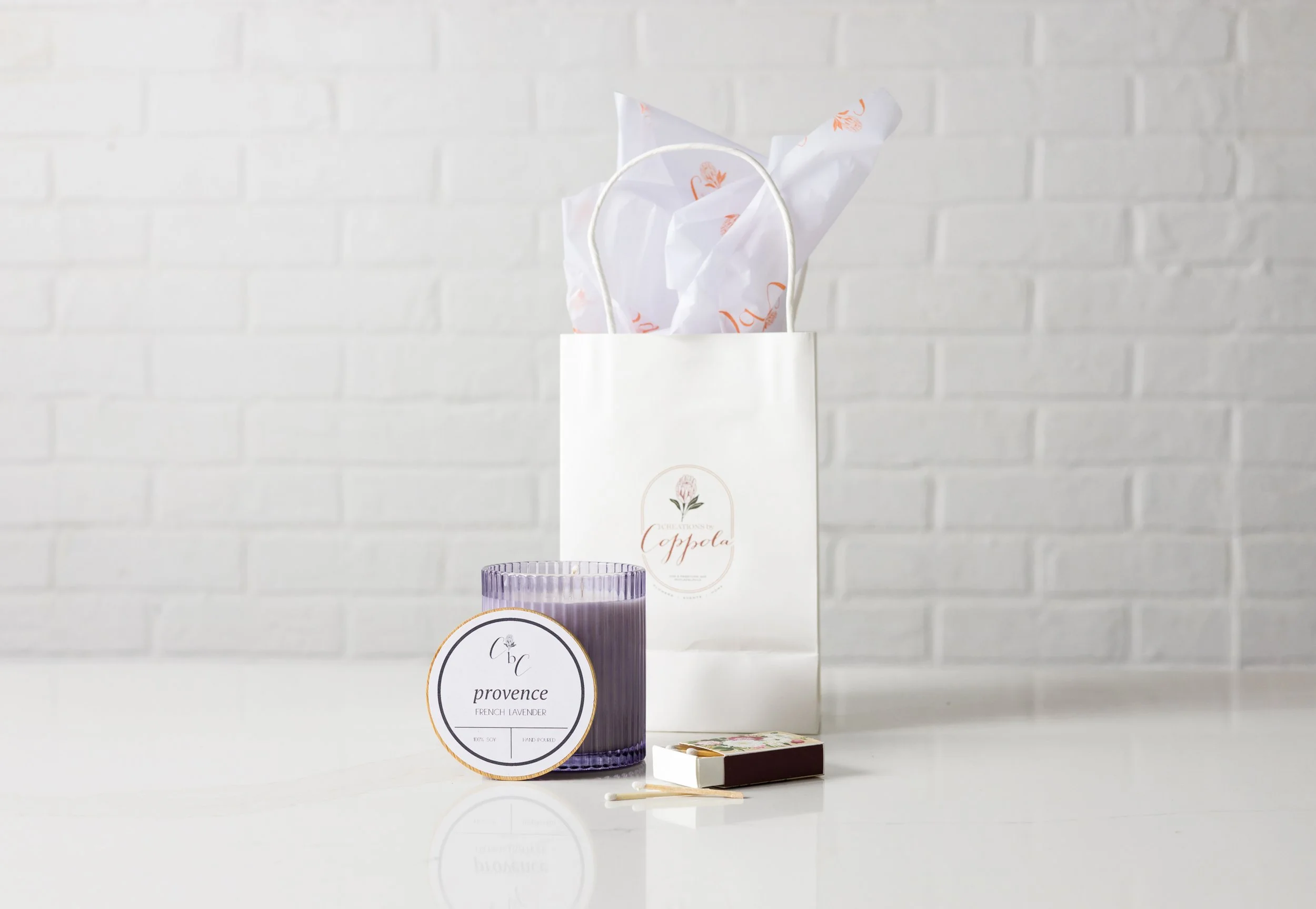 Lavender Provence soy candle with decorative matchbox by Creations by Coppola