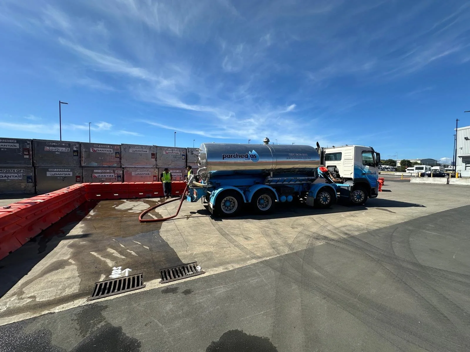 π¦ Random Commercial Water Jobs Monday π¦
The only things that should be flying at the airport are the planes so everything else needs weight in it! We are often out at the airport filling barriers for various projects.