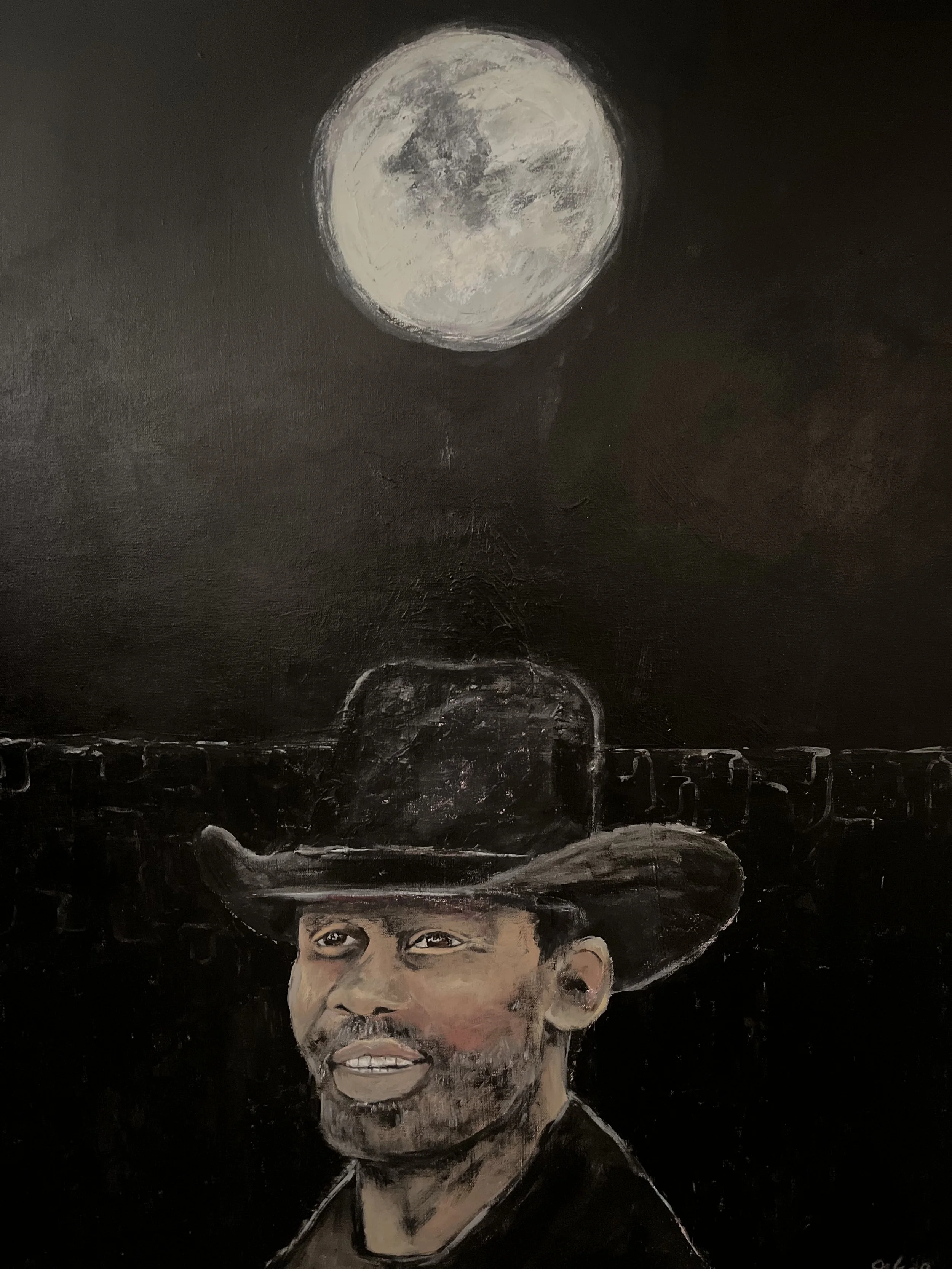 Donation for the Texas Book Festival - Deets and the Moon. 30"x40" painting on canvas