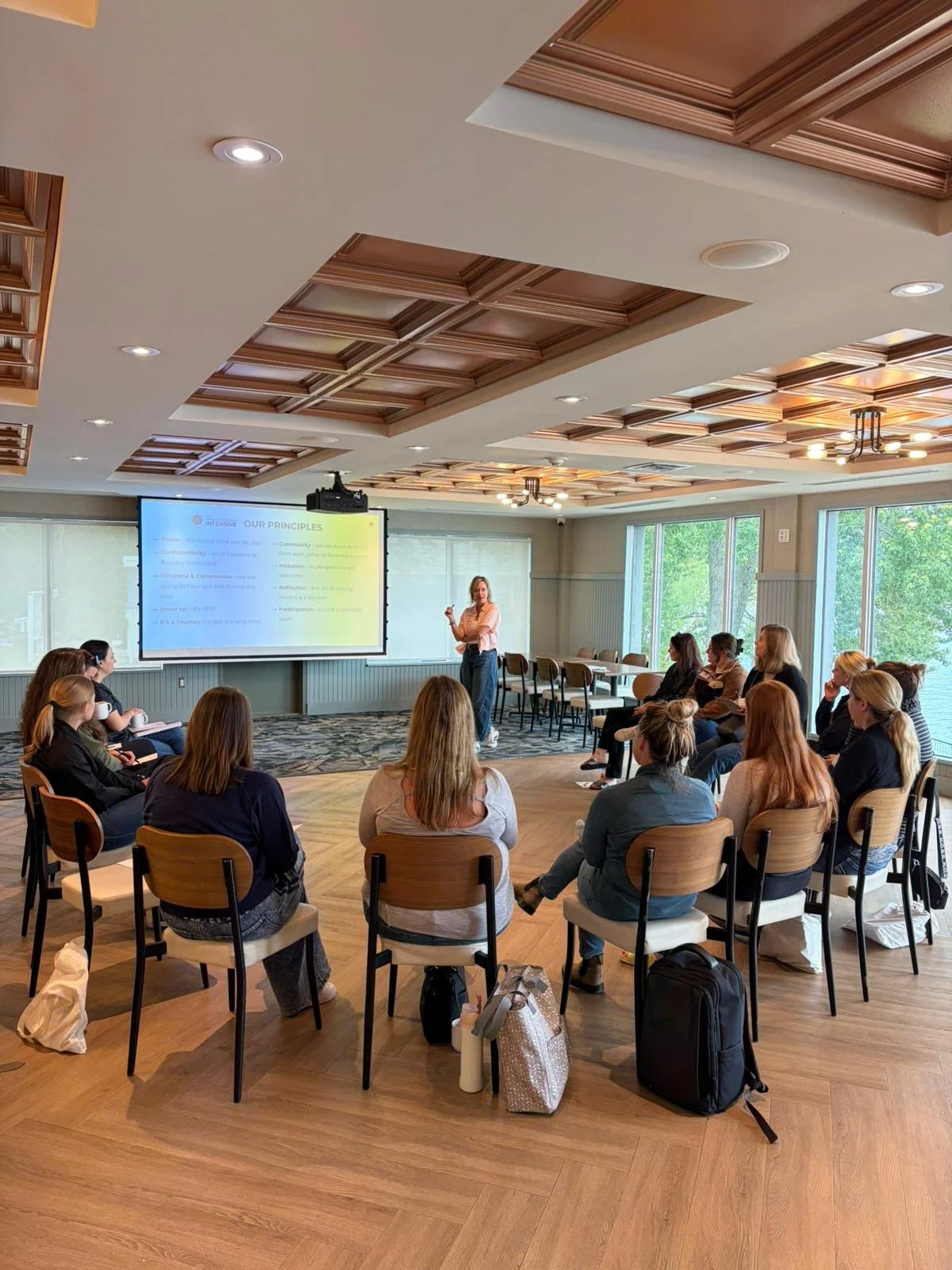 Belinda Clemmensen leading a session with a group of women leaders at a retreat
