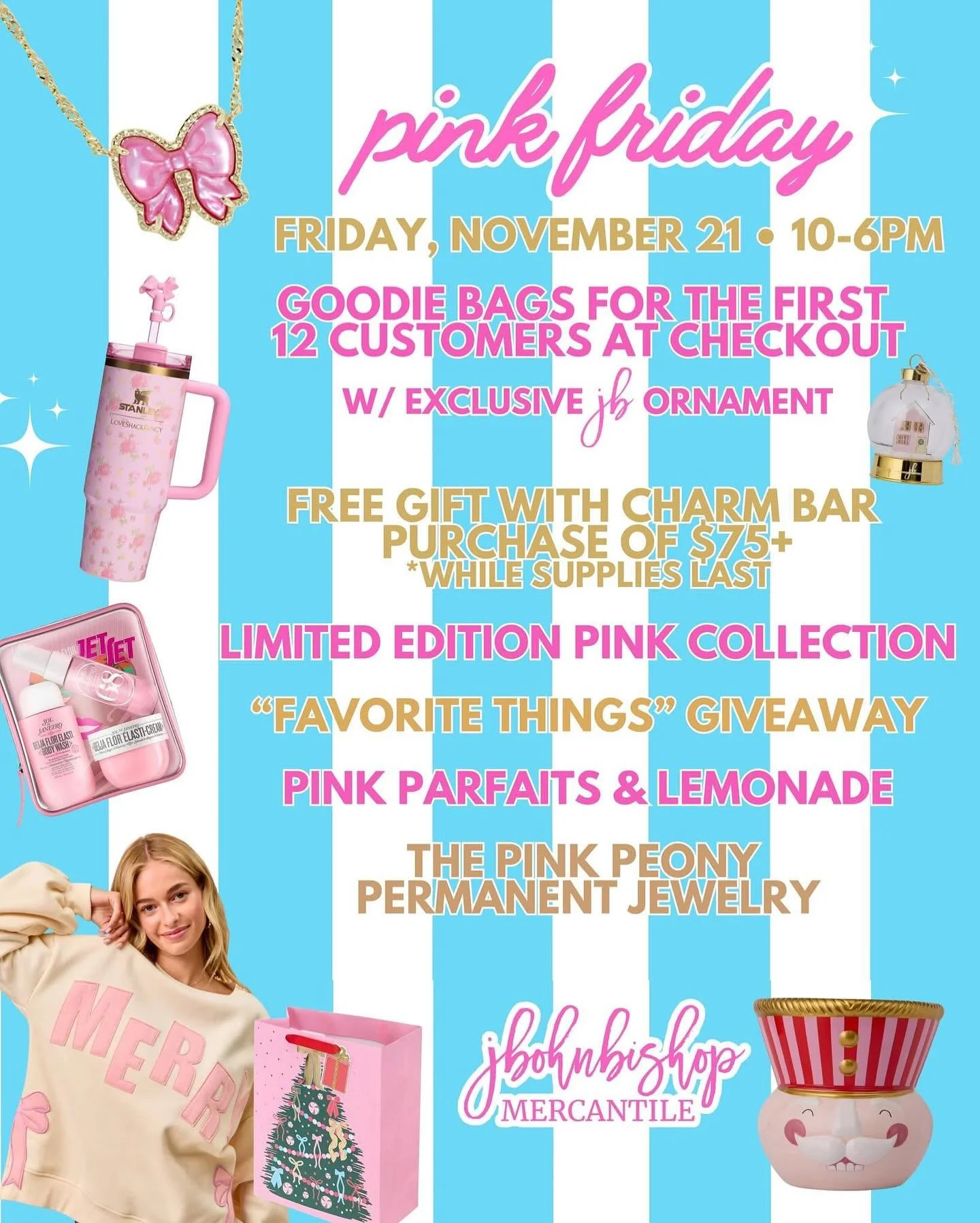 Pink Friday Is Our Favorite Friday 🩷 

Probably our favorite event ALL year! We do Pink Friday in the boutique world... and it&rsquo;s back on November 21! We&rsquo;ll open at 10am instead of our normal noon to kick off the holiday shopping season. 