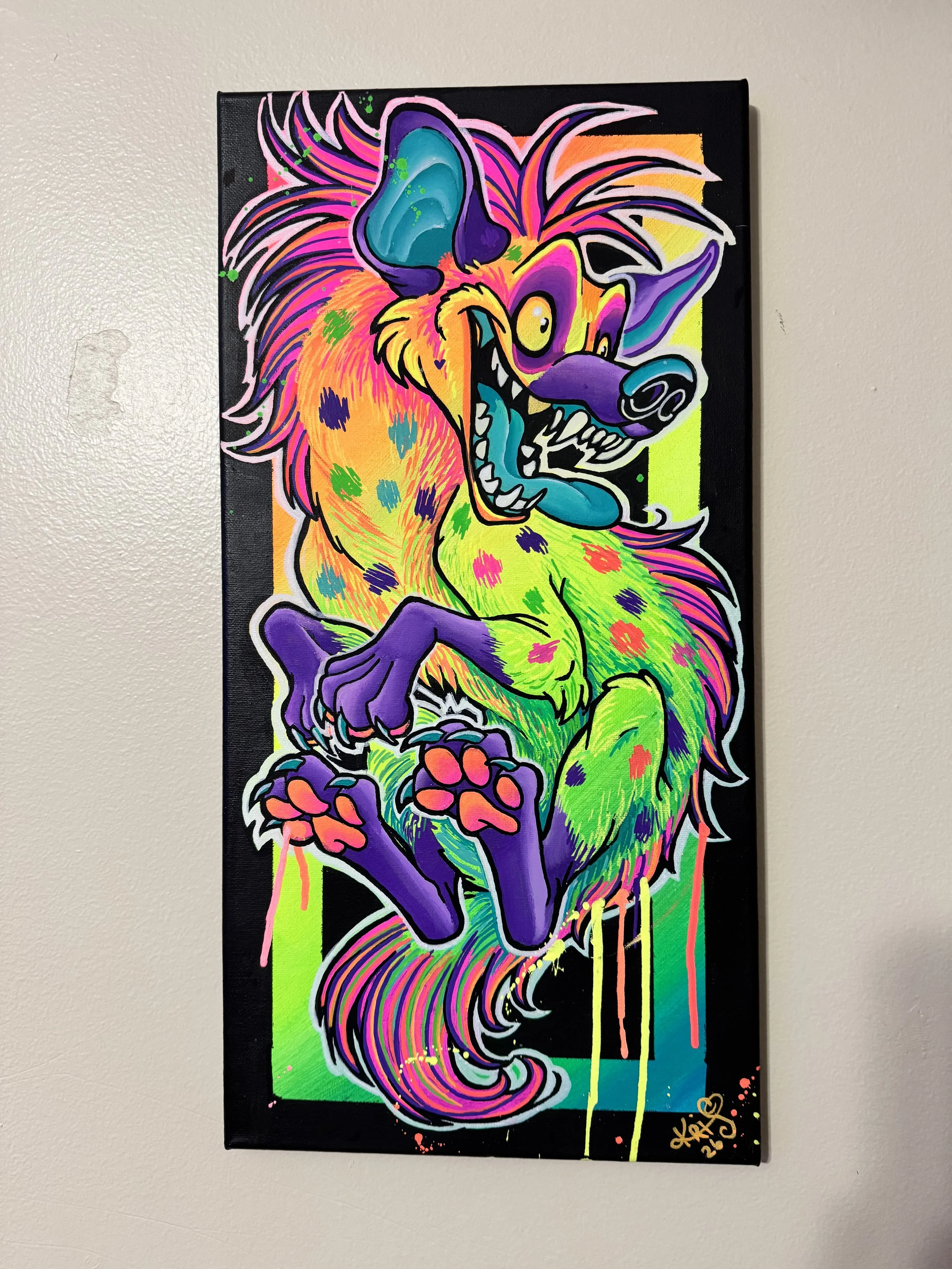 Acrylic neon hyena painting