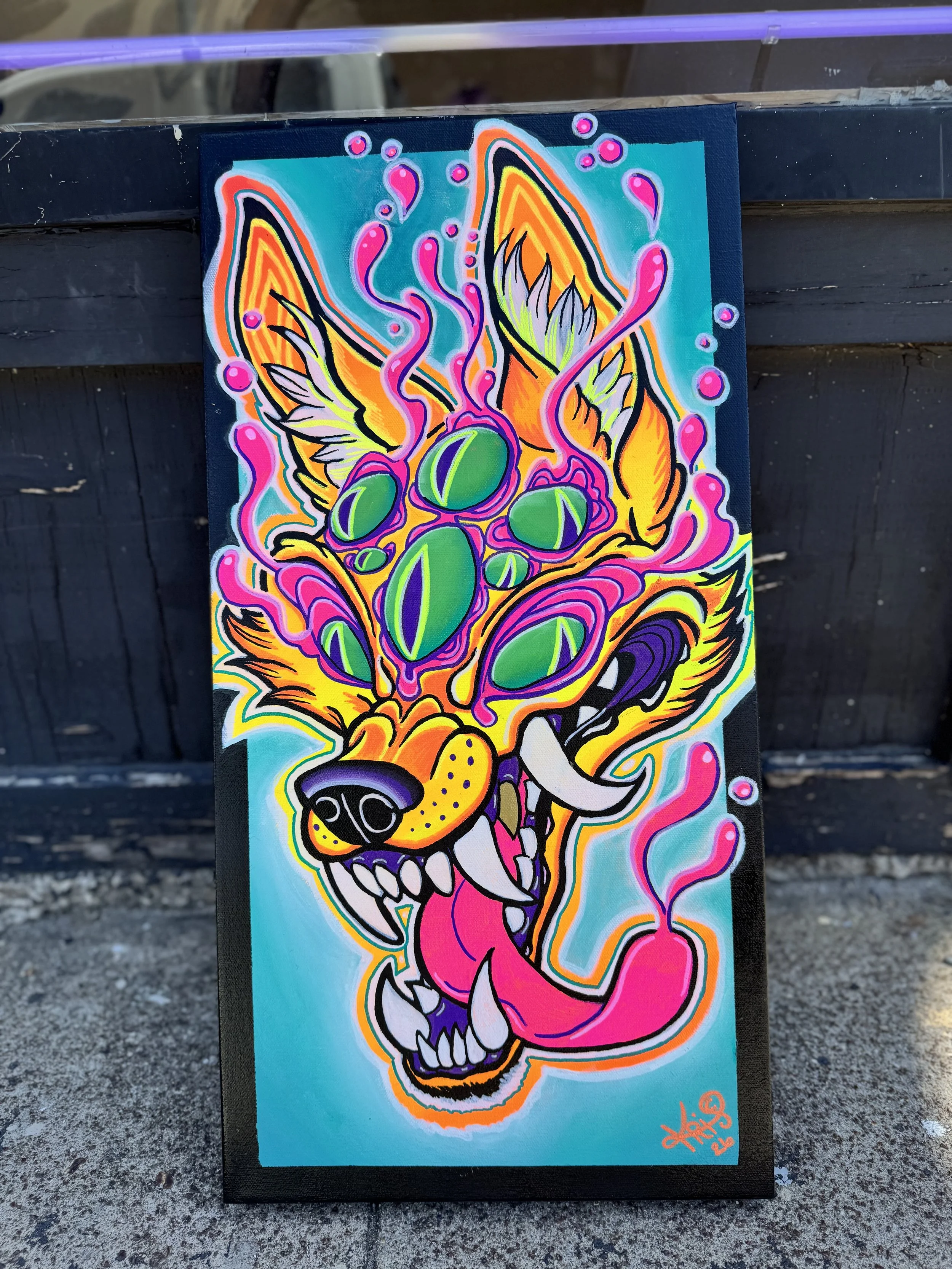 acrylic neon fox painting trippy art