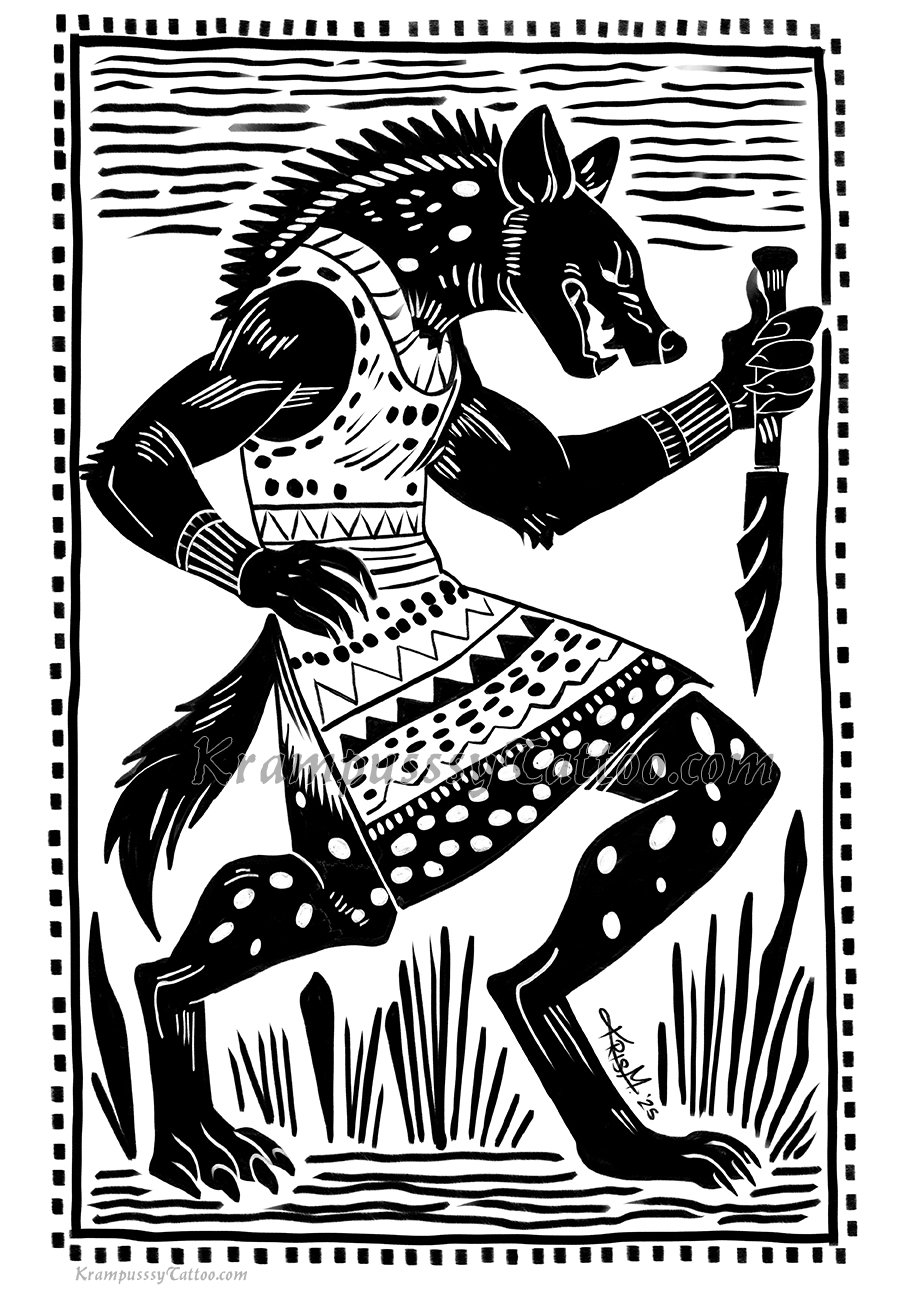 ajaba werehyena world of darkness werewolf the apoicalypse ink drawing