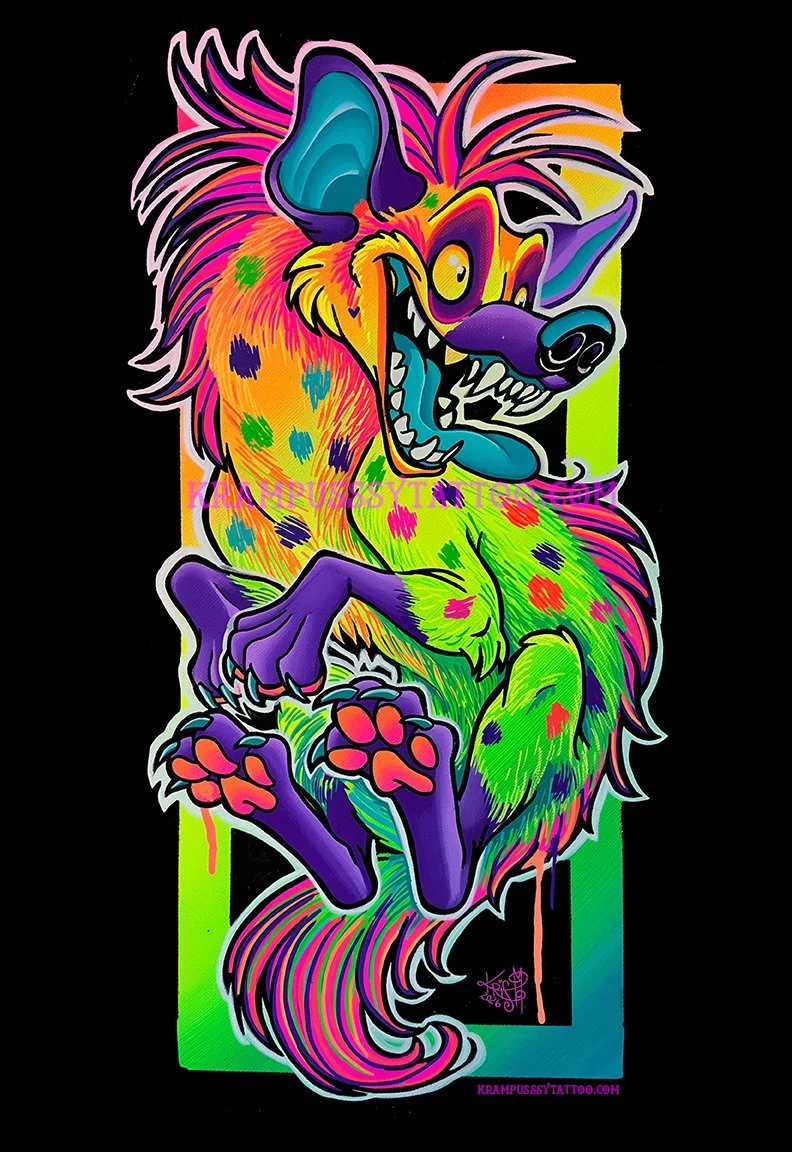 neon acrylic hyena painting new school drawing