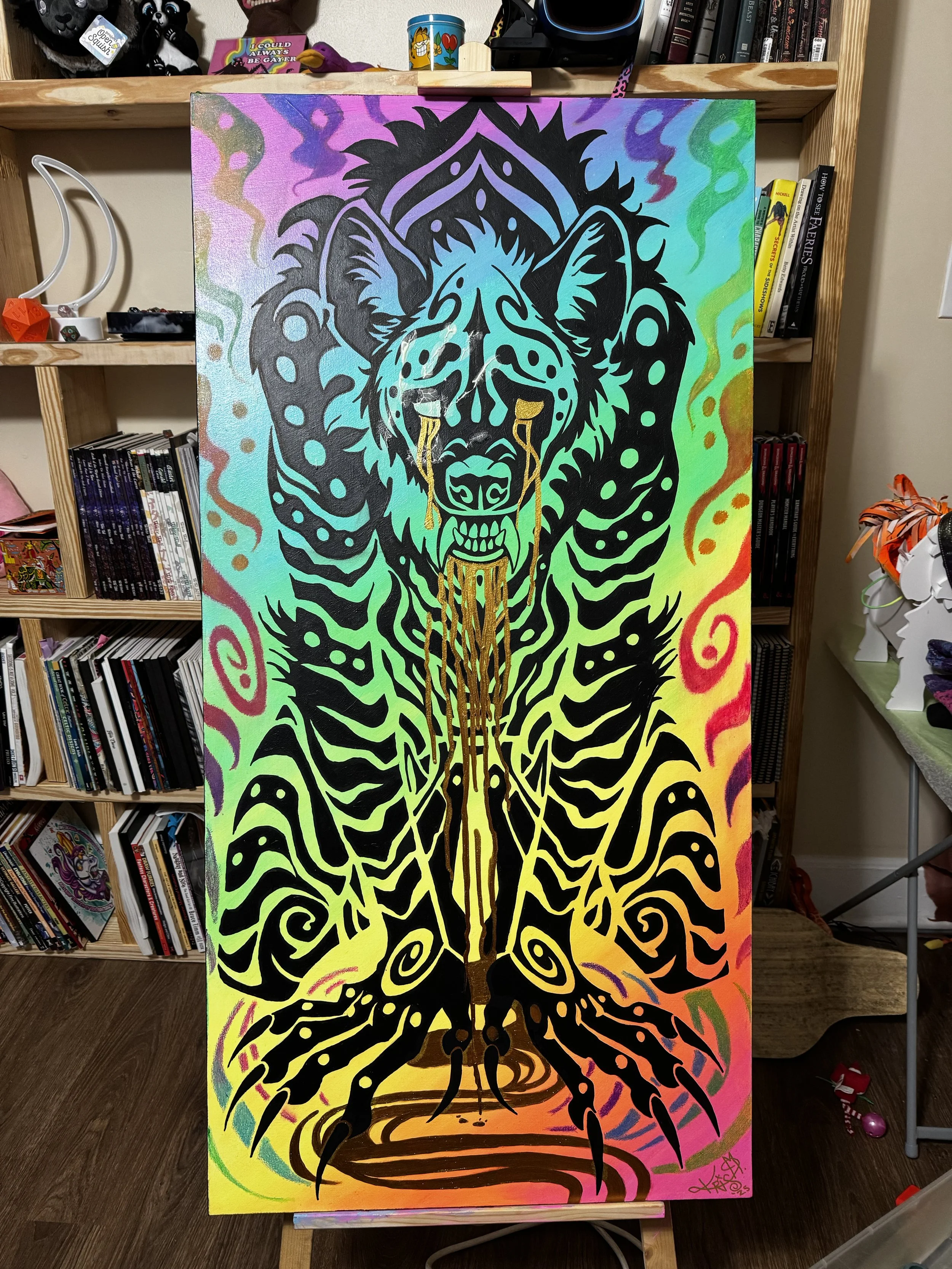 large hyena tribal neon painting
