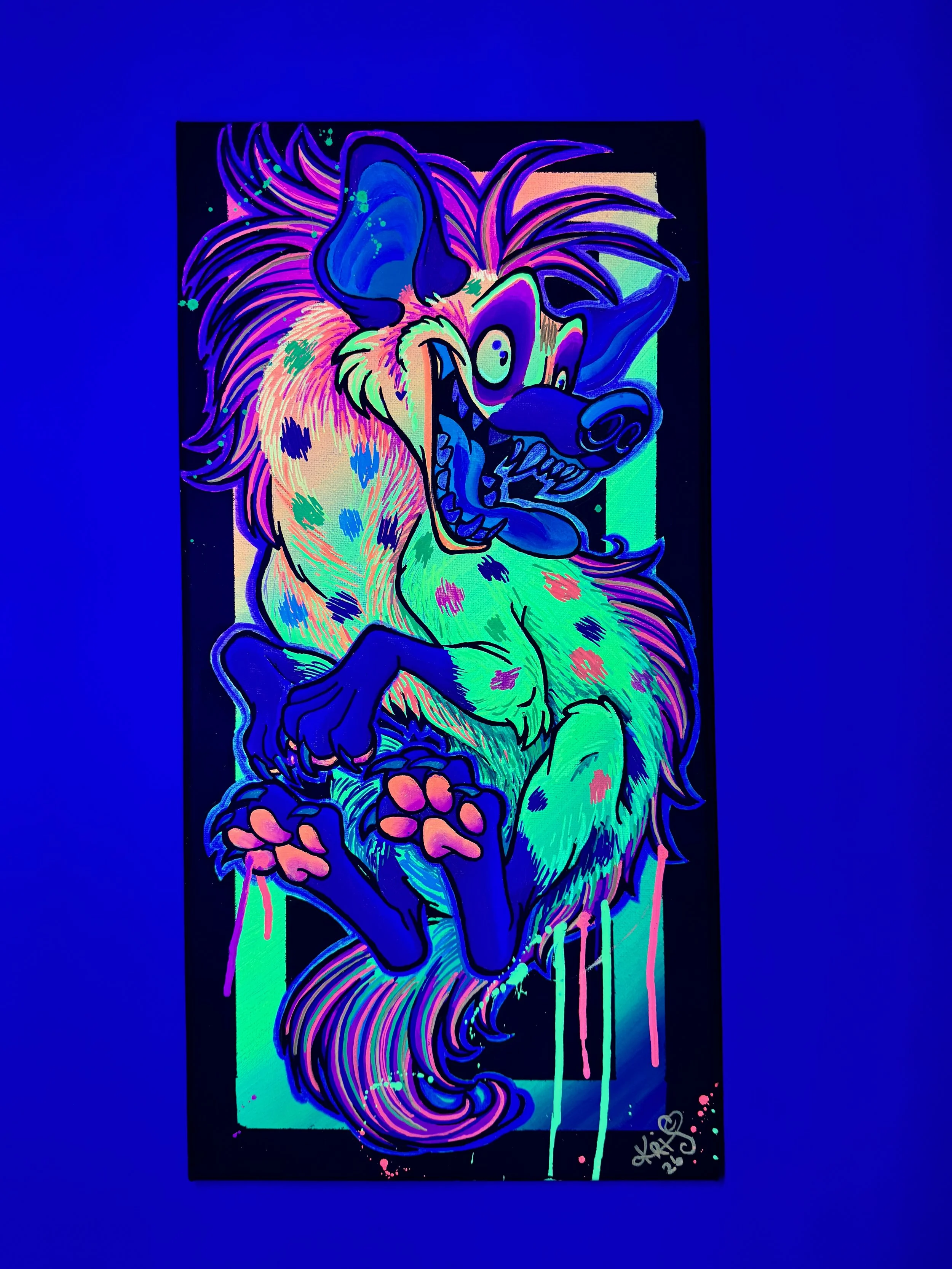 acrylic neon hyena painting UV glow in the dark
